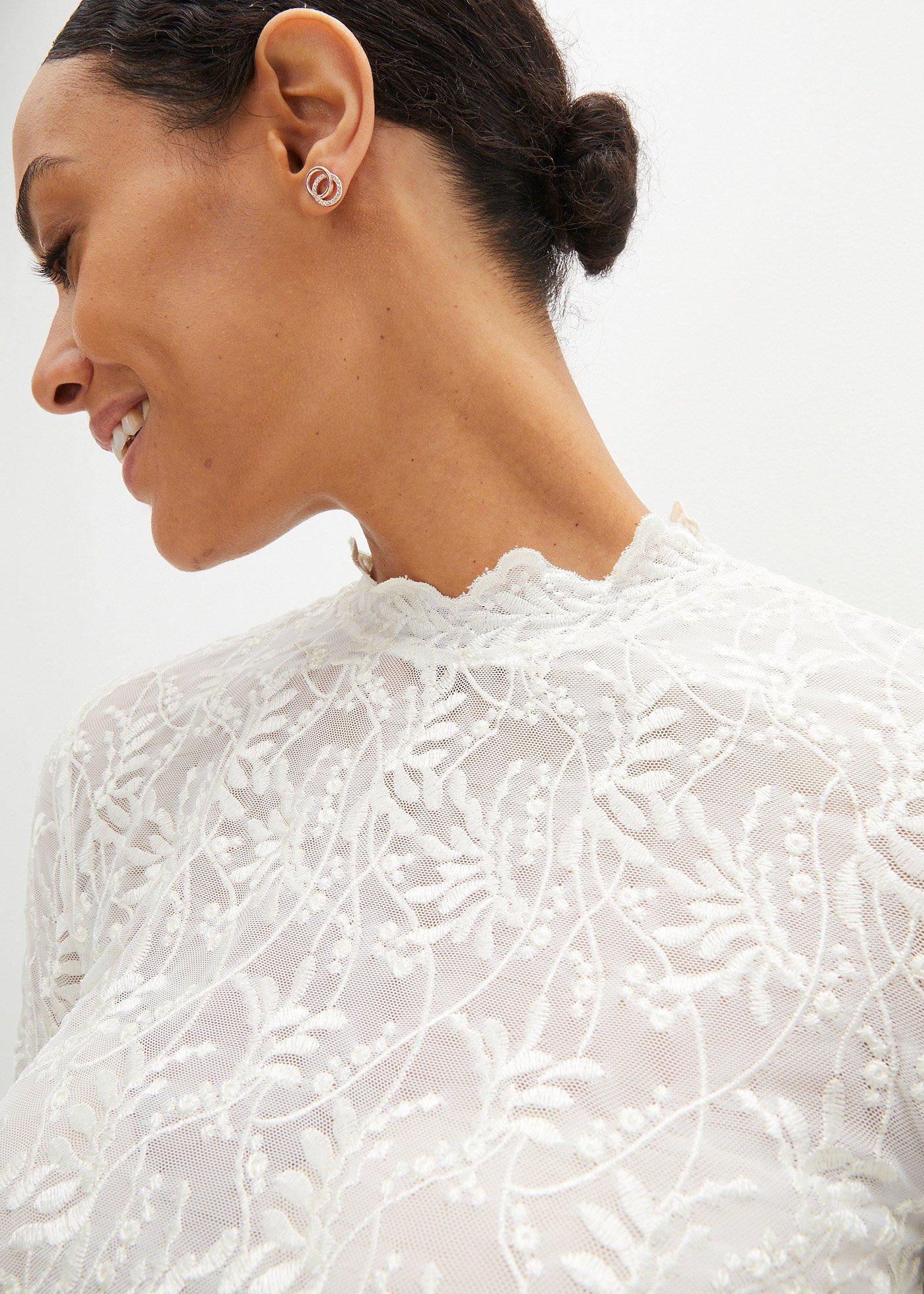 Krótka bluzka koronkowa w ludowym stylu, długi rękaw - Bonprix