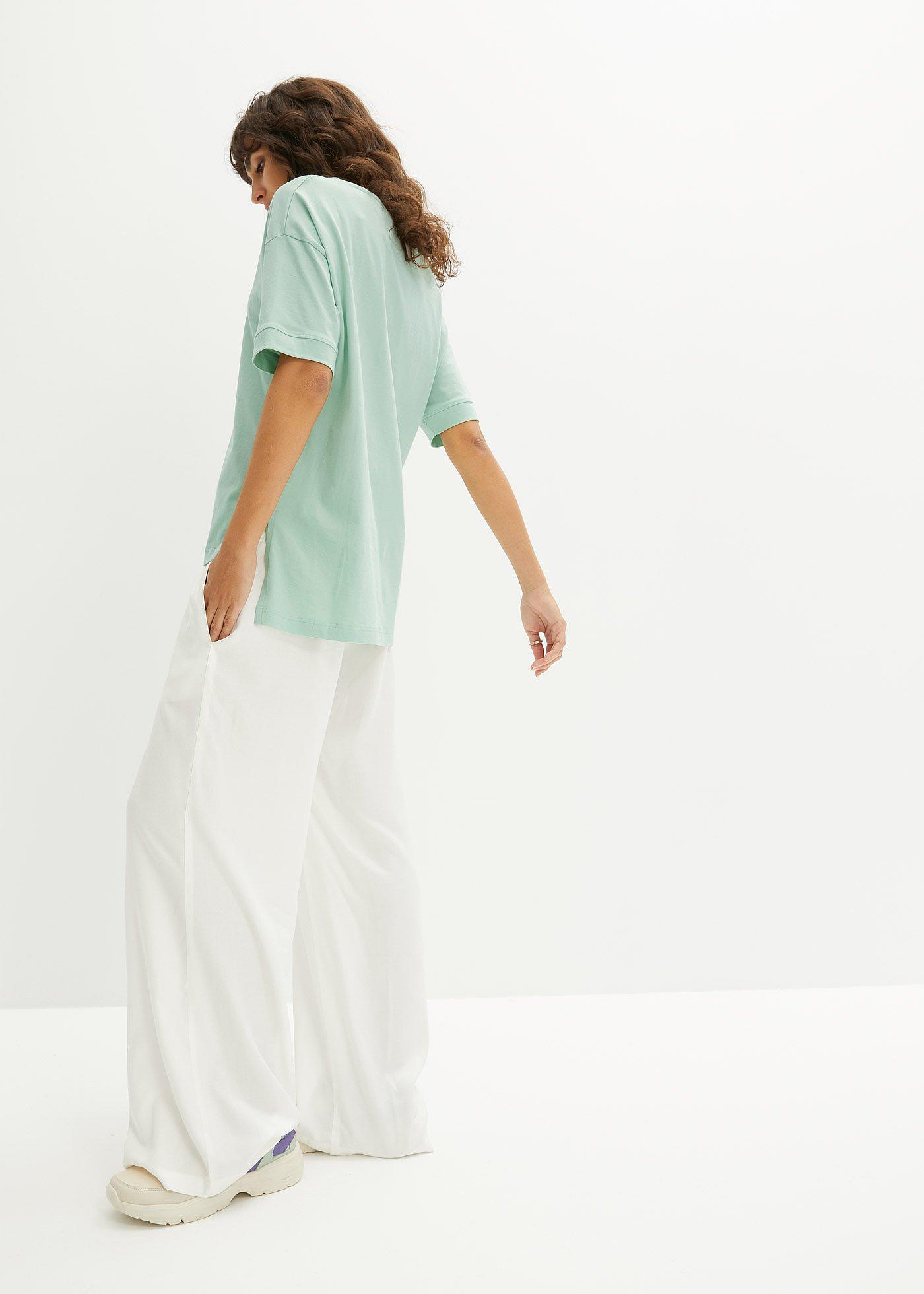 Shirt oversize z bawełny z rozcięciami po bokach - Bonprix