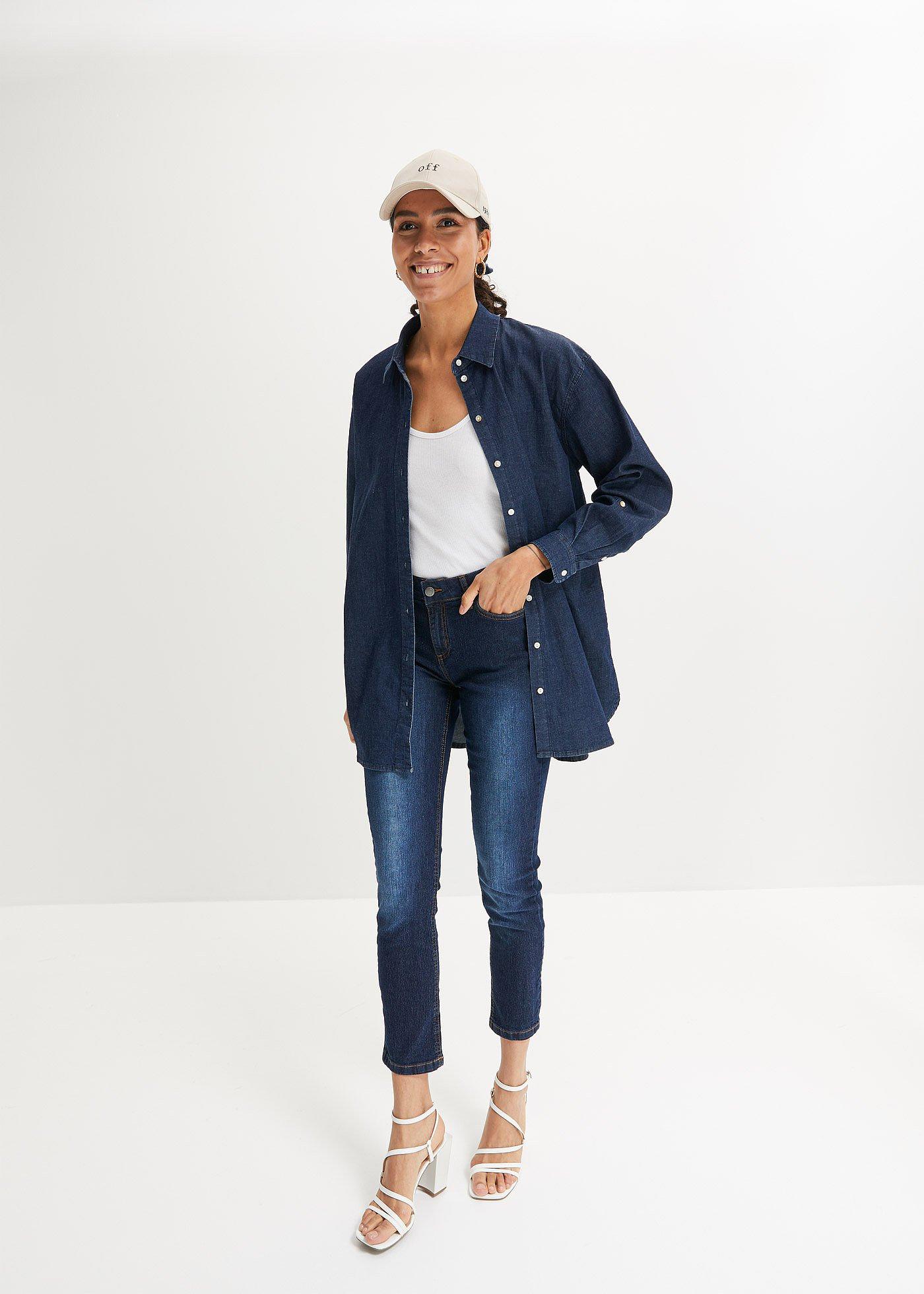 Dżinsy Slim Fit Mid Waist, cropped - Bonprix