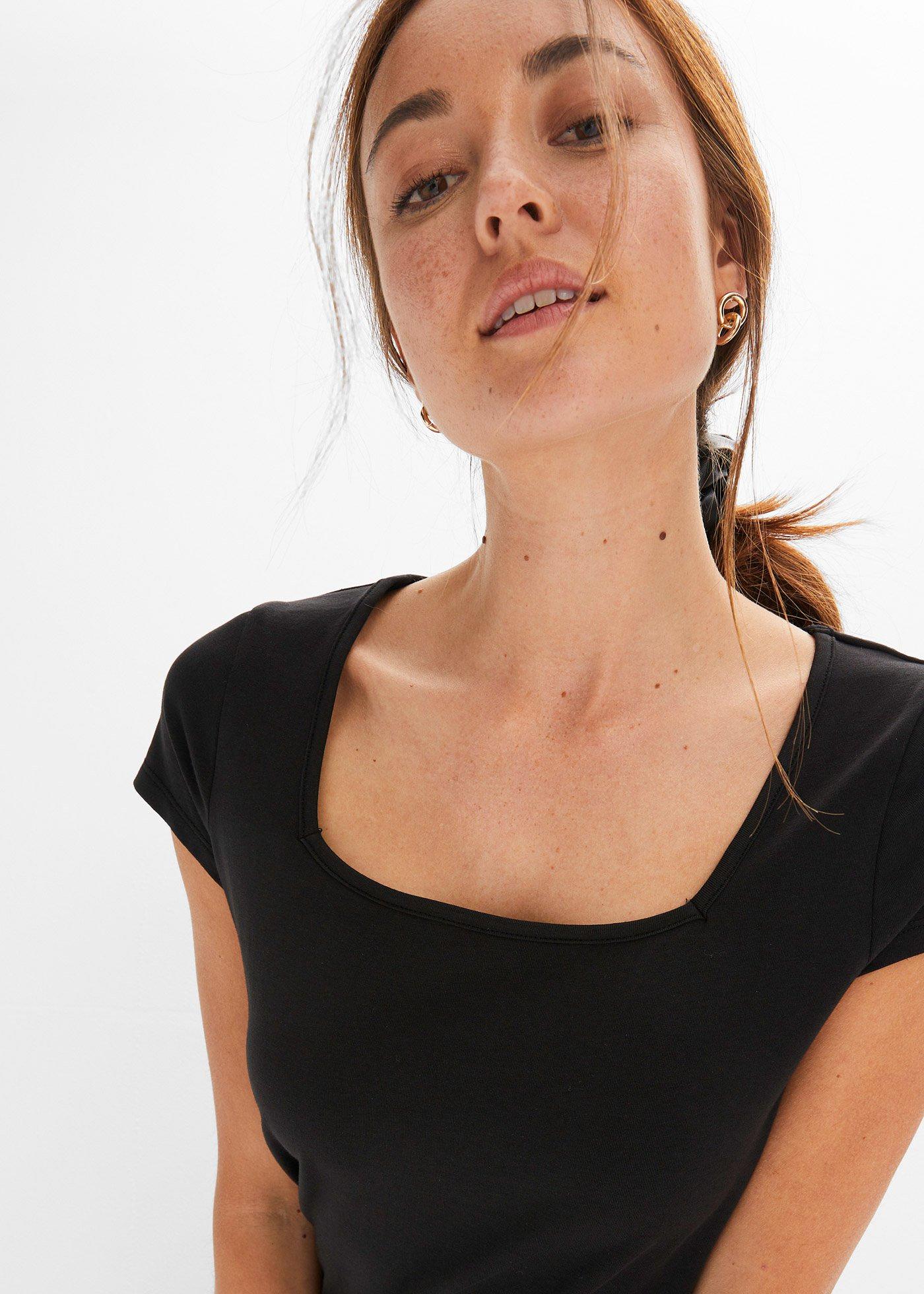Shirt z krótkim rękawem i dekoltem karo - Bonprix