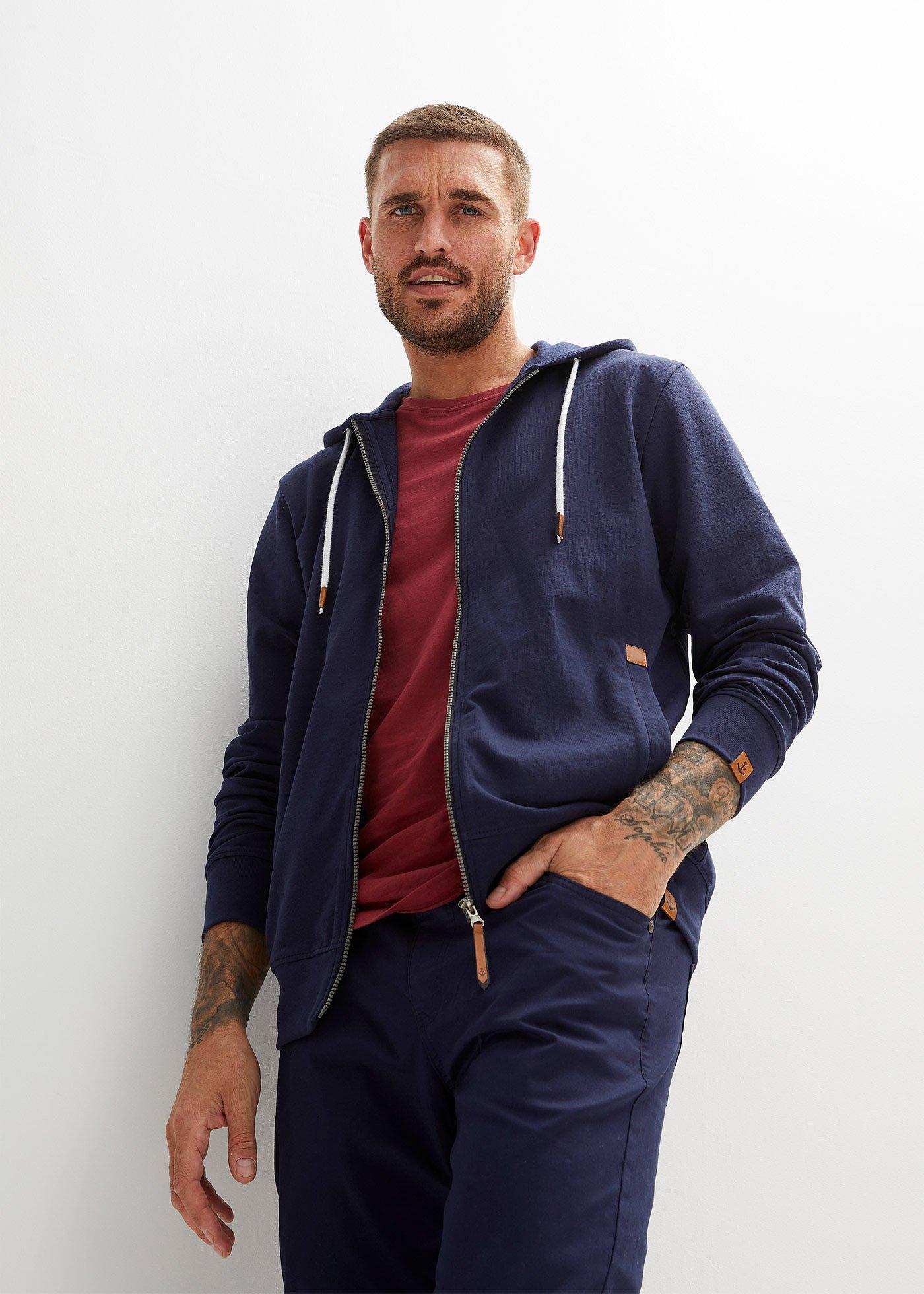 Bluza rozpinana z kapturem z detalami z imitacji skóry - Bonprix