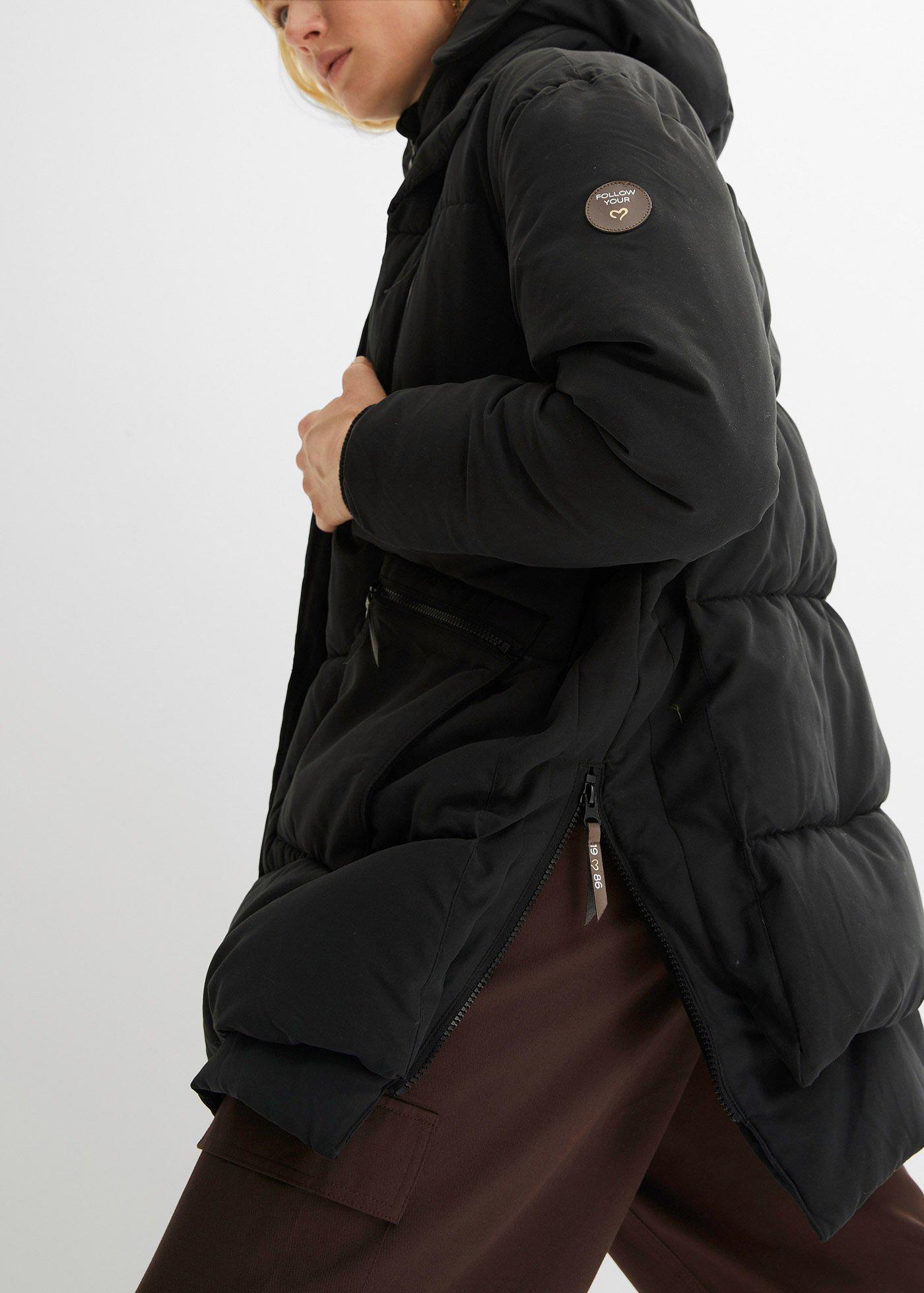 Kurtka zimowa oversized z kapturem z poliestru z recyklingu - Bonprix