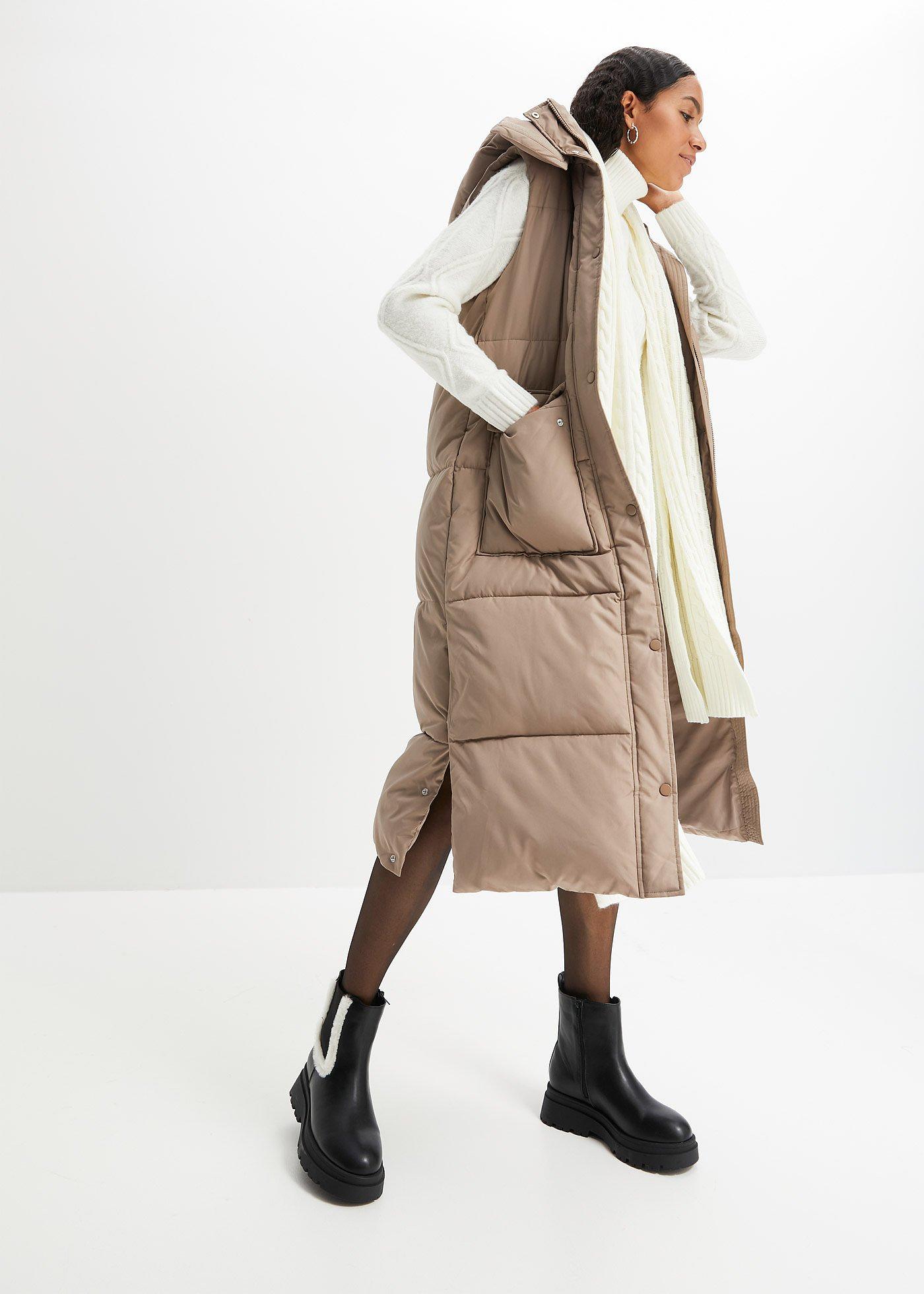 Kamizelka pikowana ocieplana z poliestru z recyklingu, z odpinanym kapturem - Bonprix