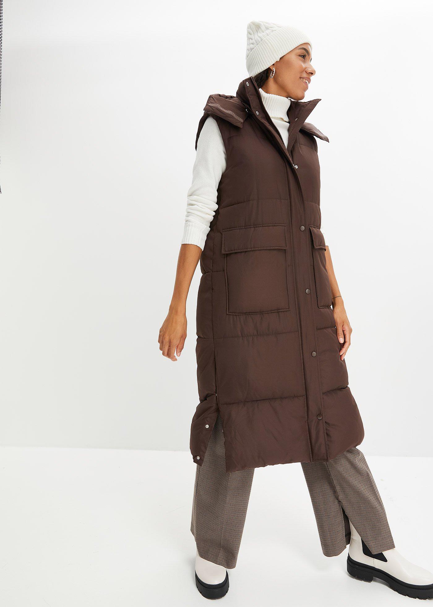 Kamizelka pikowana ocieplana z poliestru z recyklingu, z odpinanym kapturem - Bonprix