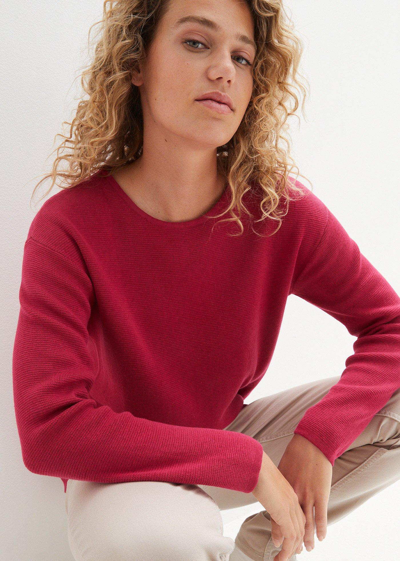 Sweter  z dzianiny Milano w prążek, z okrągłym dekoltem - Bonprix