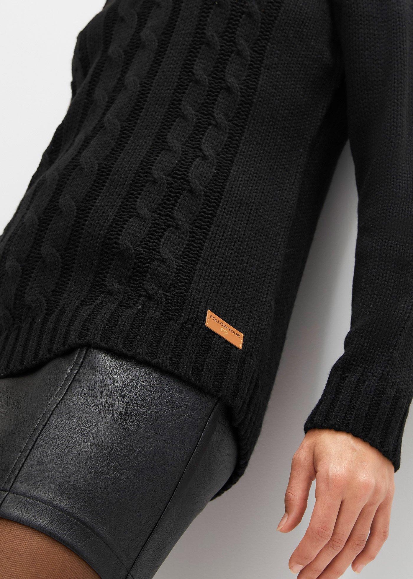 Sweter ze stójką we wzór w warkocze - Bonprix