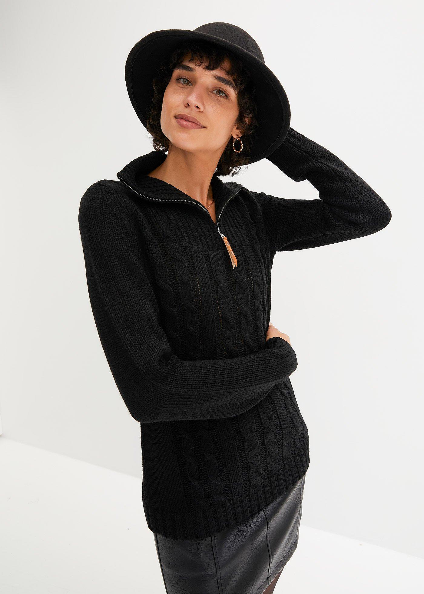 Sweter ze stójką we wzór w warkocze - Bonprix