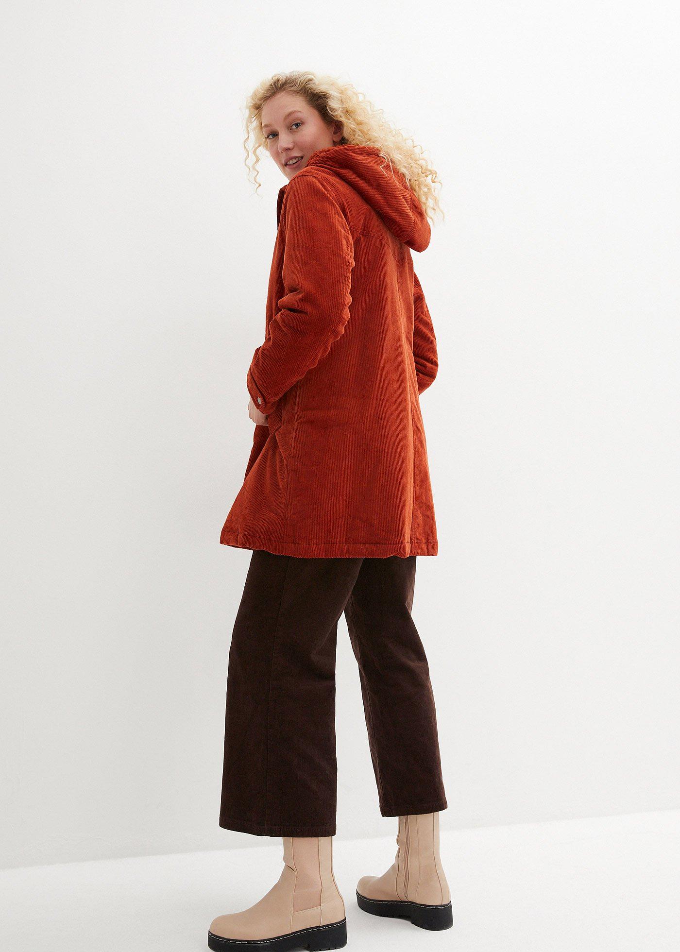 Parka sztruksowa na podszewce baranku, fason o linii litery A - Bonprix