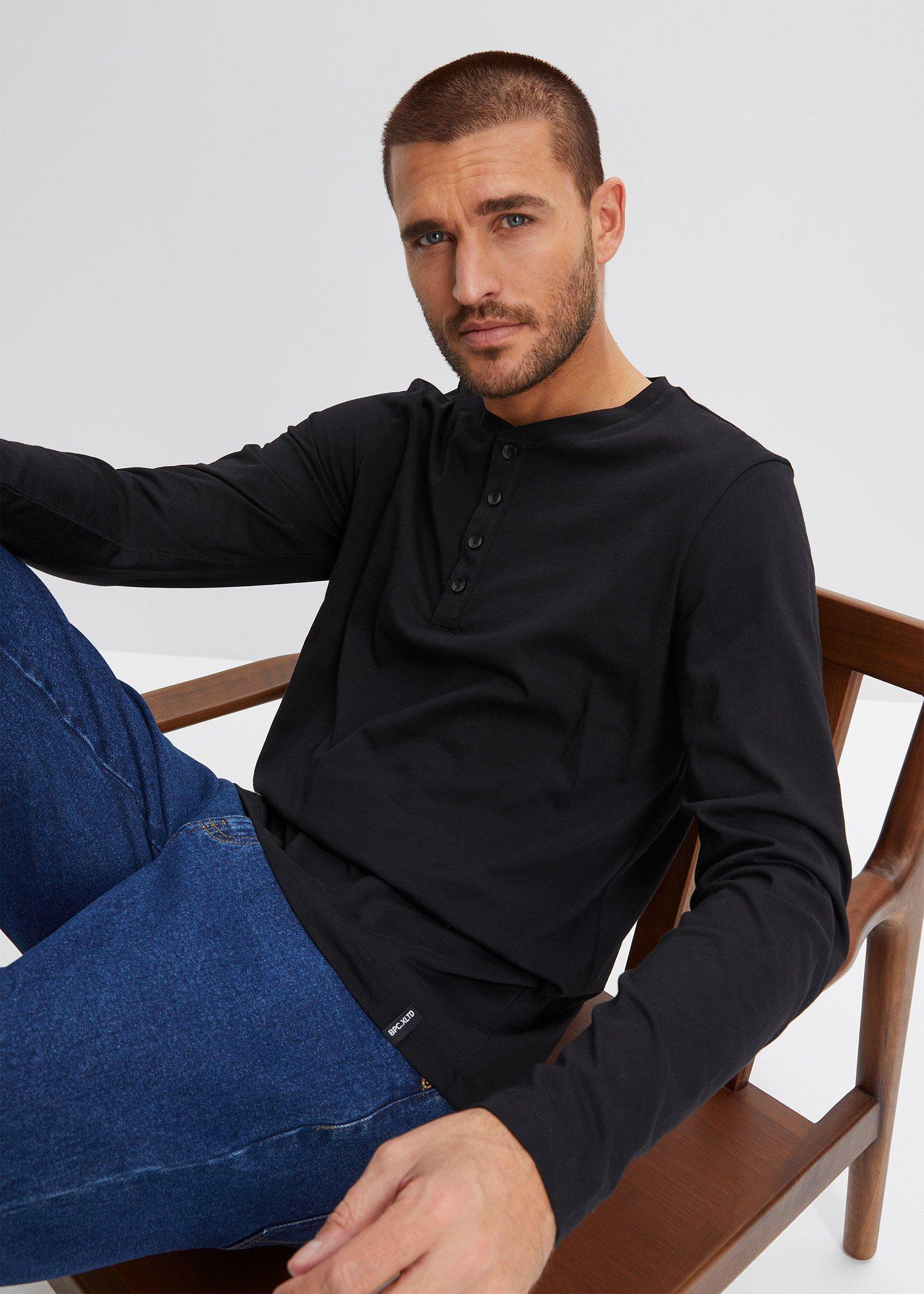 Shirt w wygodnym fasonie z dekoltem henley (2 szt.) - Bonprix