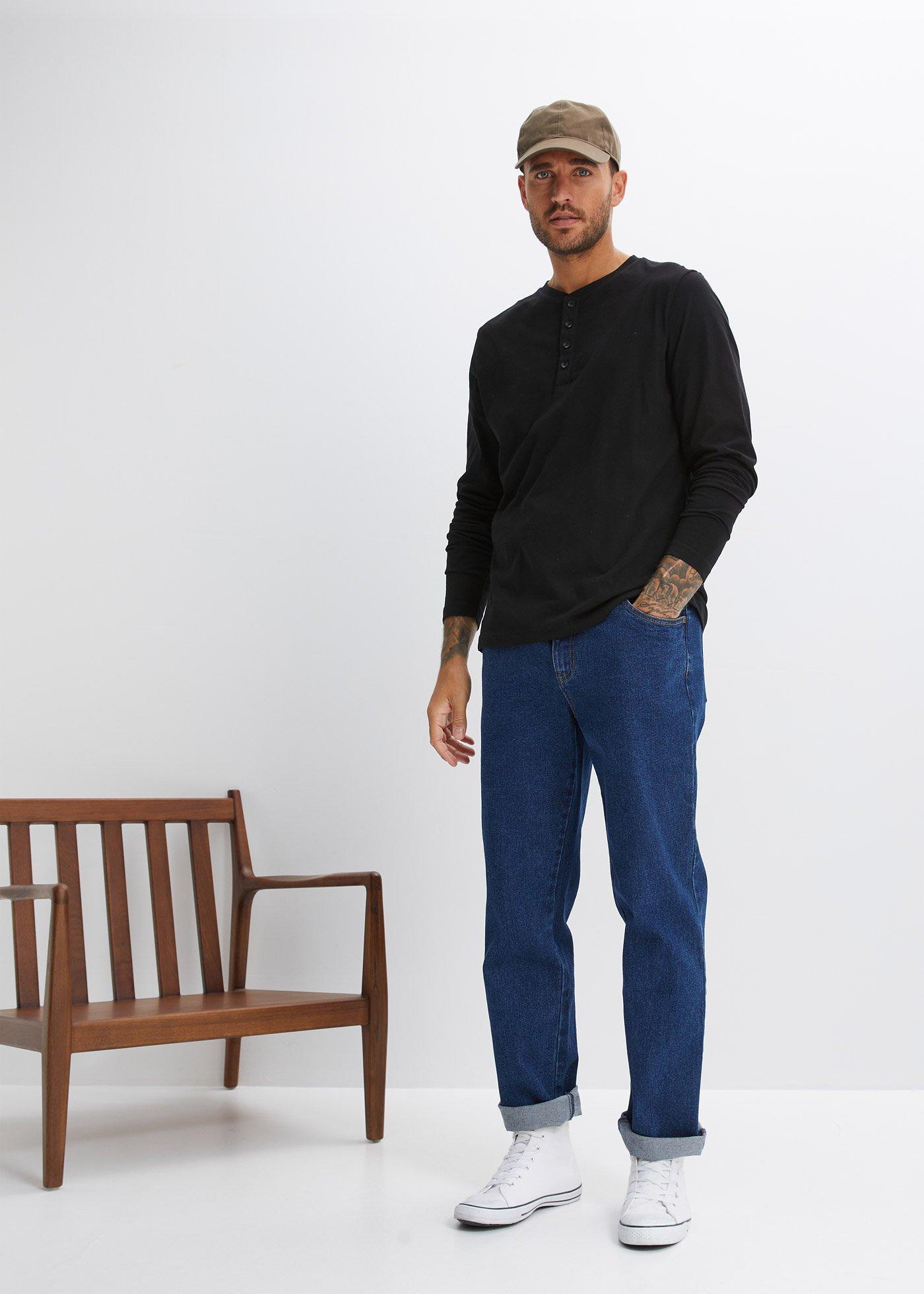 Bluzka z dekoltem henley z czystej bawełny (2 szt.) - Bonprix