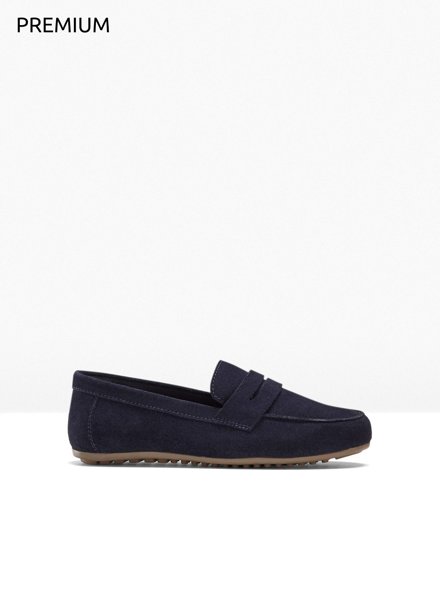 Loafersy ze skóry welurowej - Bonprix