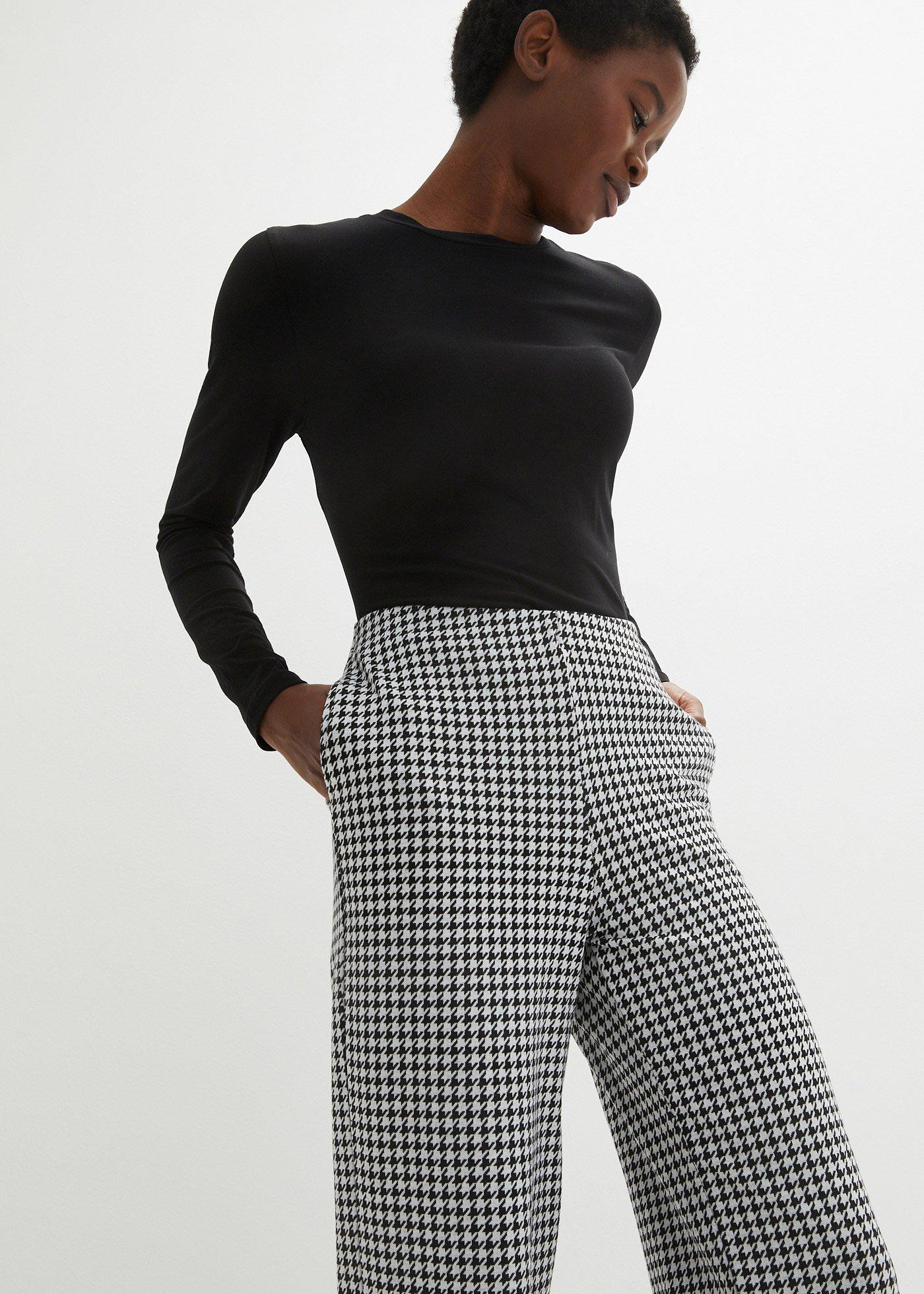 Spodnie ze stretchem w pepitkę, WIDE - Bonprix