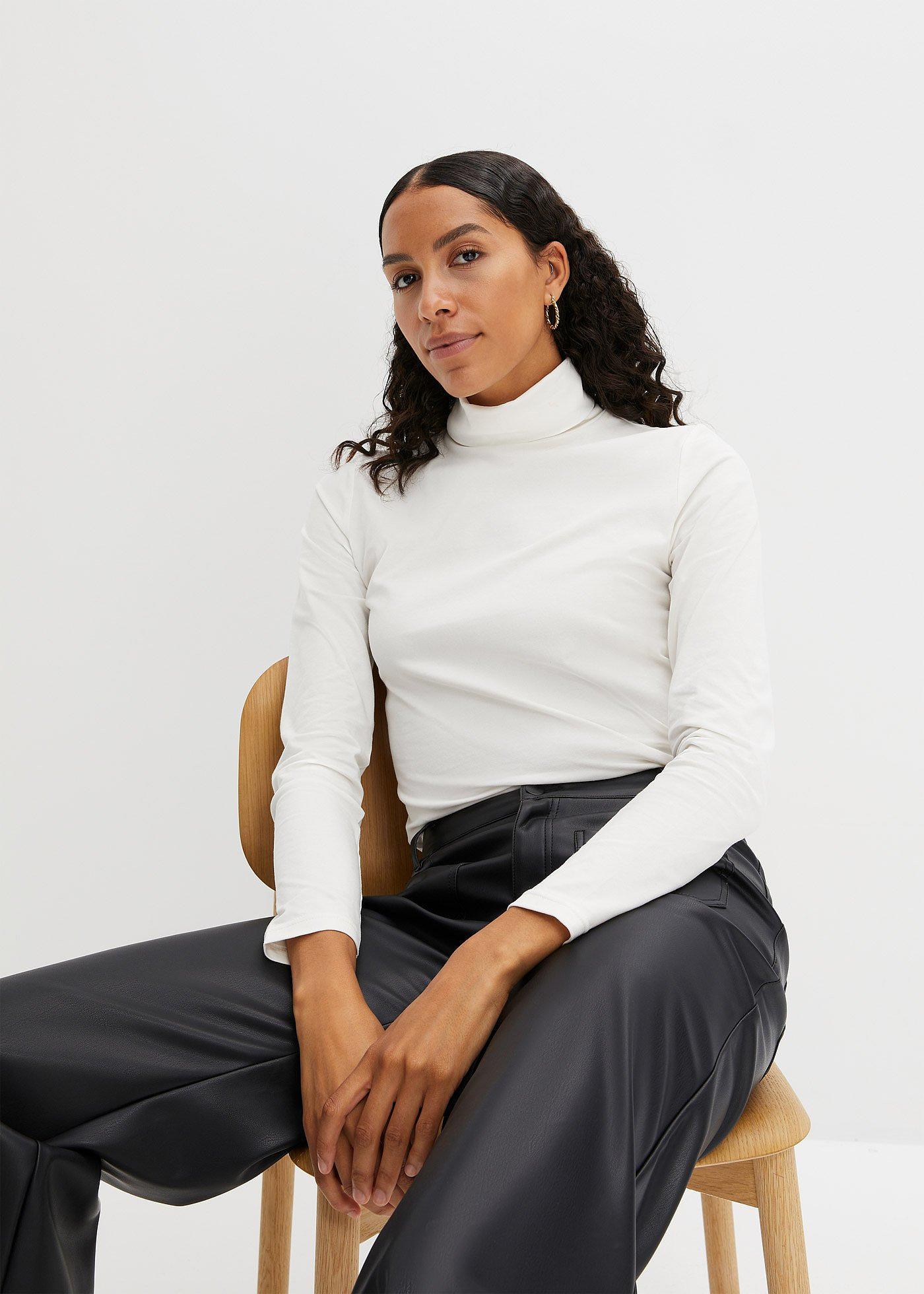 Bluzka z długim rękawem i golfem - Bonprix