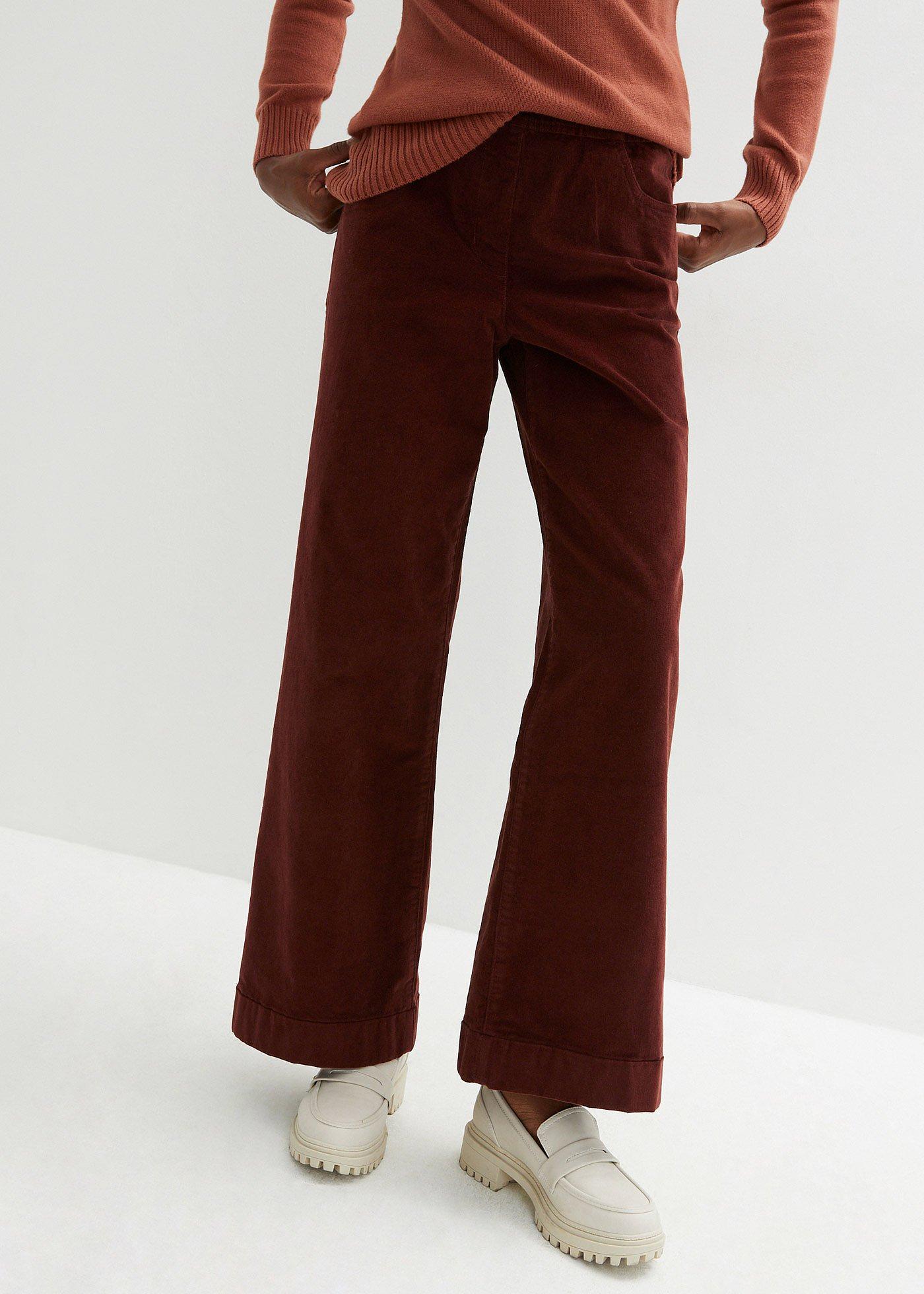 Szerokie spodnie sztruksowe ze stretchem, high-waist - Bonprix