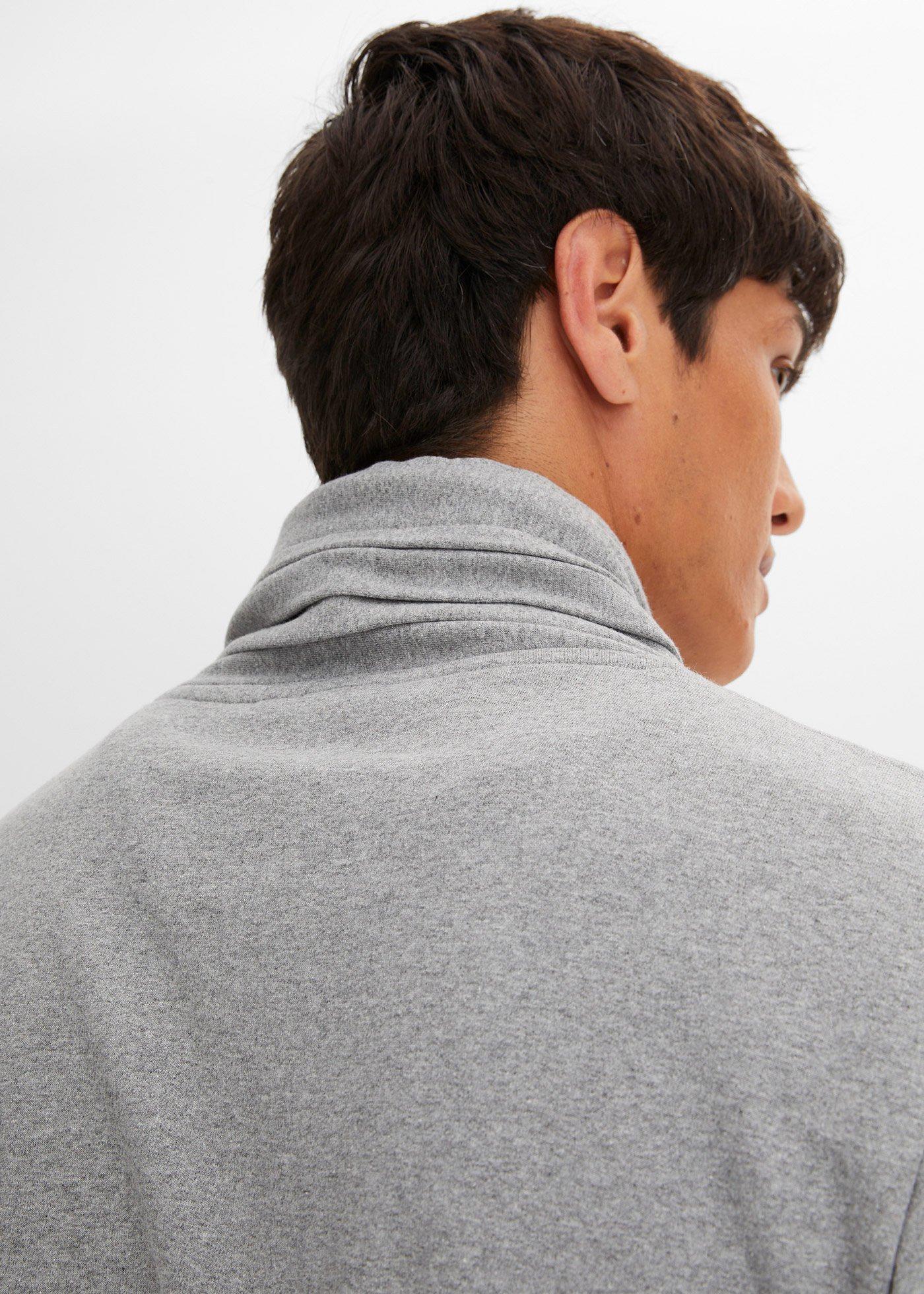 Bluza z szalowym kołnierzem z detalami z imitacji skóry - Bonprix