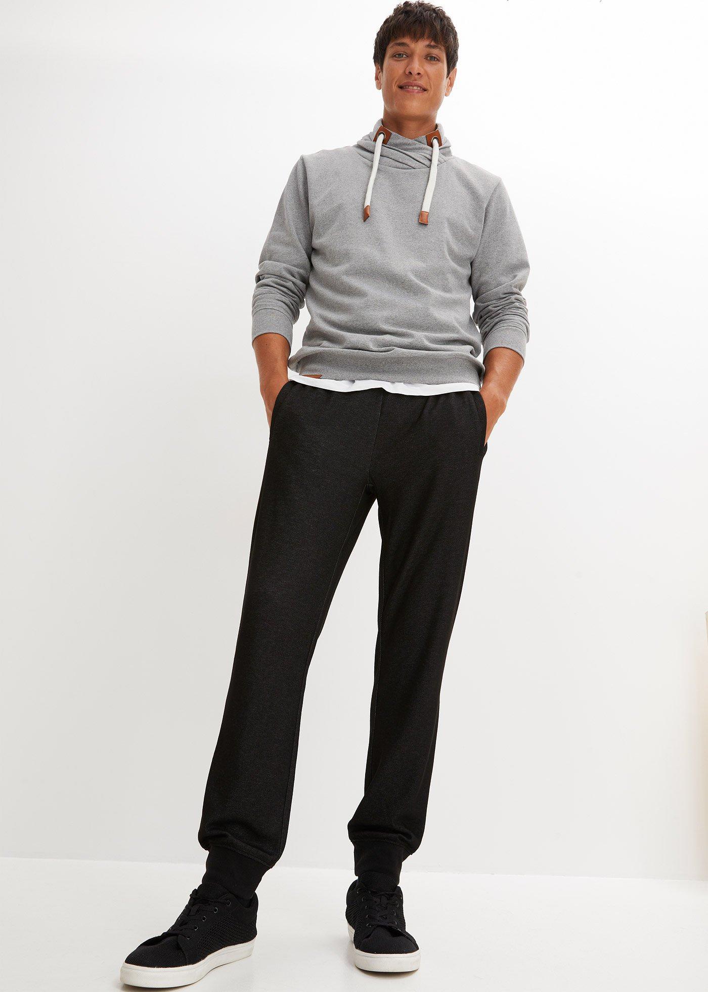 Bluza z szalowym kołnierzem z detalami z imitacji skóry - Bonprix