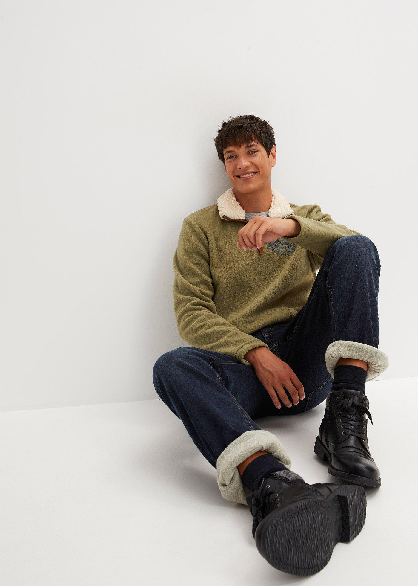 Dżinsy termiczne ze stretchem relaxed fit z wygodnym pasem, prosta nogawka - Bonprix