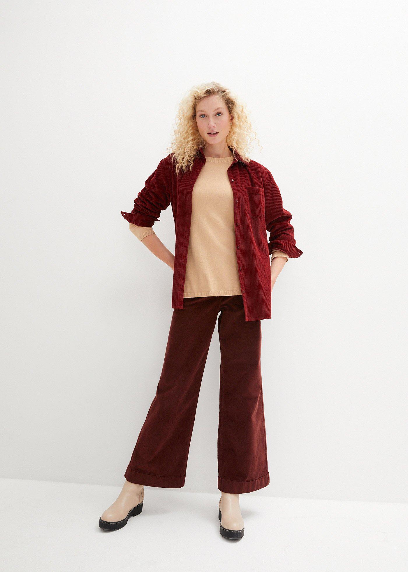 Szerokie spodnie sztruksowe ze stretchem, high-waist - Bonprix