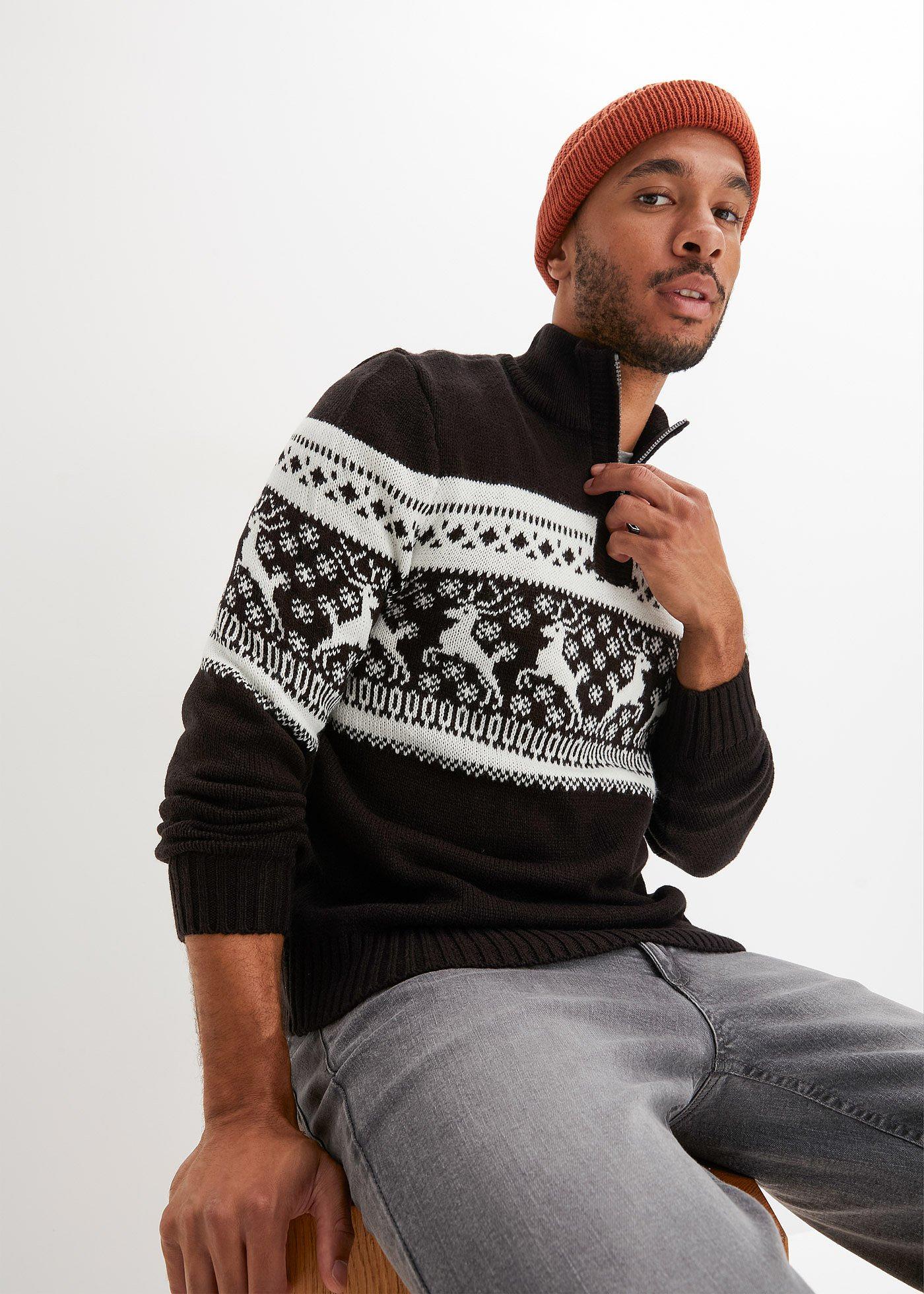 Sweter ze stójką w norweski wzór - Bonprix