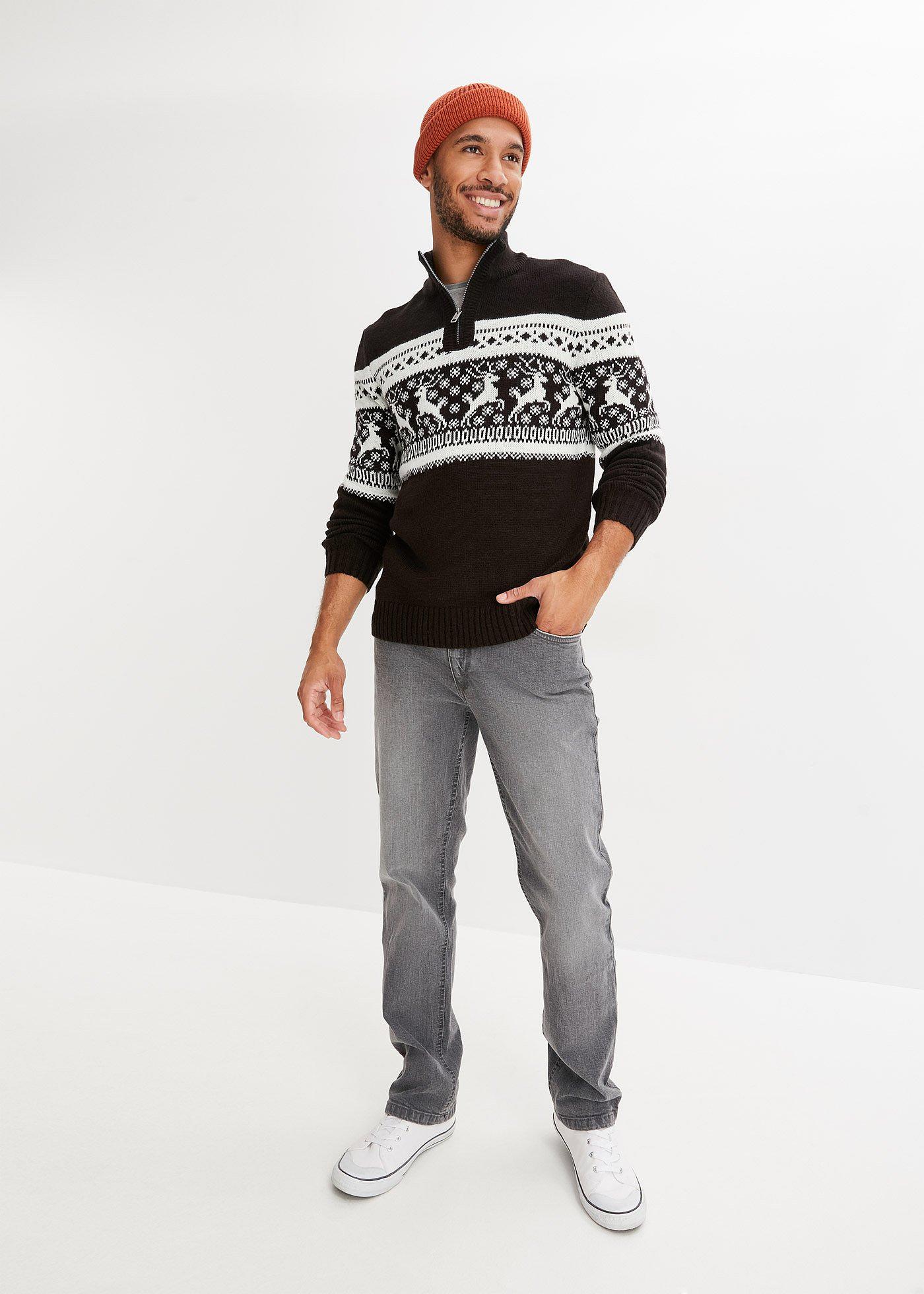 Sweter ze stójką w norweski wzór - Bonprix