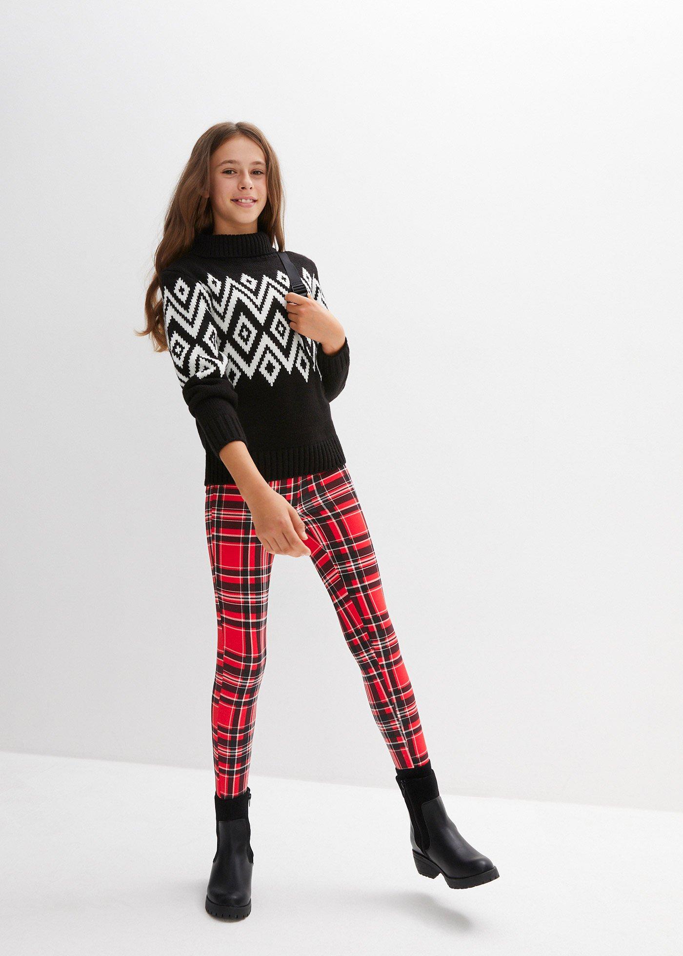 Legginsy dziewczęce ocieplane, w kratę - Bonprix