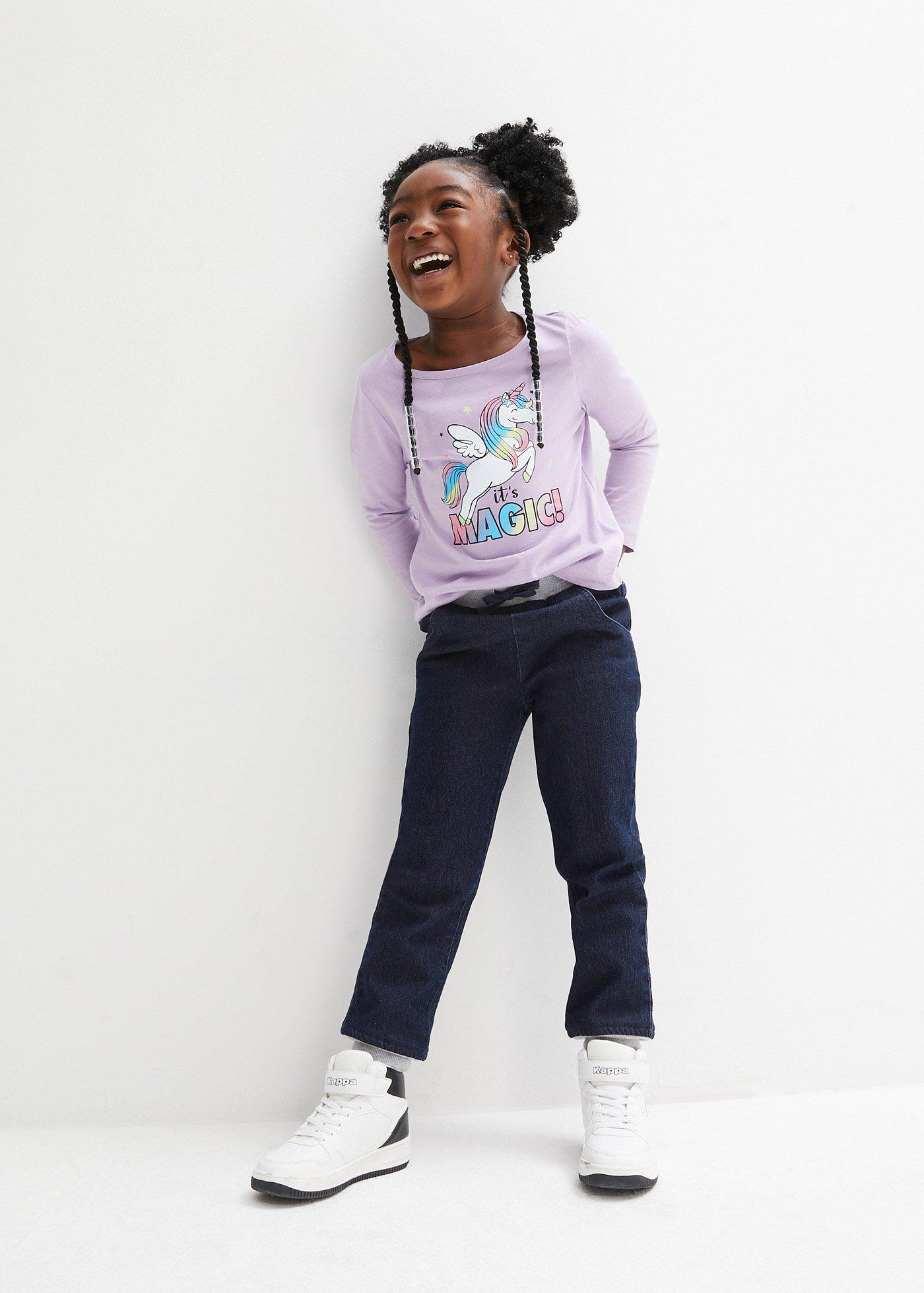 Spodnie ocieplane na podszewce z dżerseju, średni stan - Bonprix