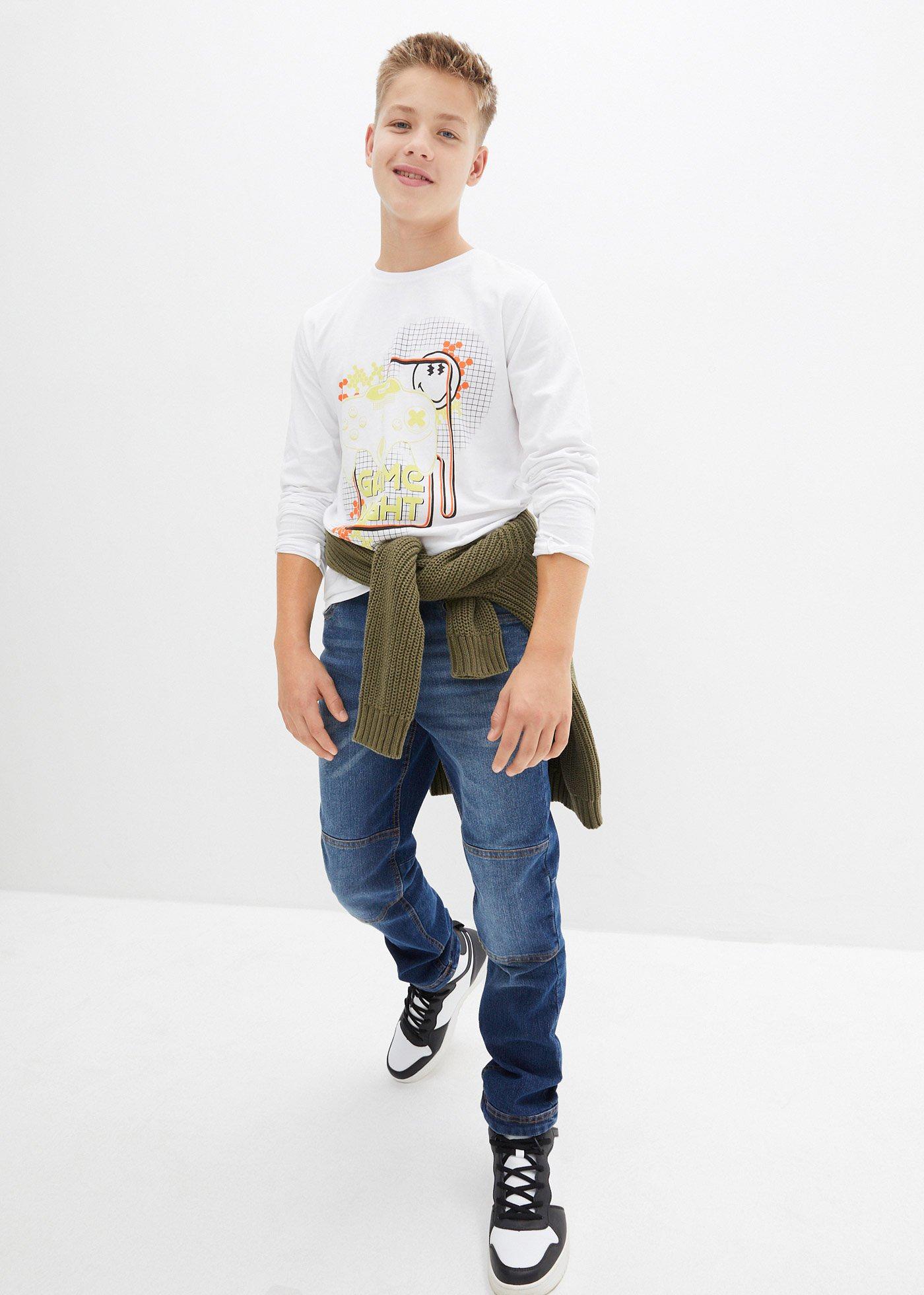 Dżinsy chłopięce o kroju loose fit, z regulowanym paskiem, straight - Bonprix