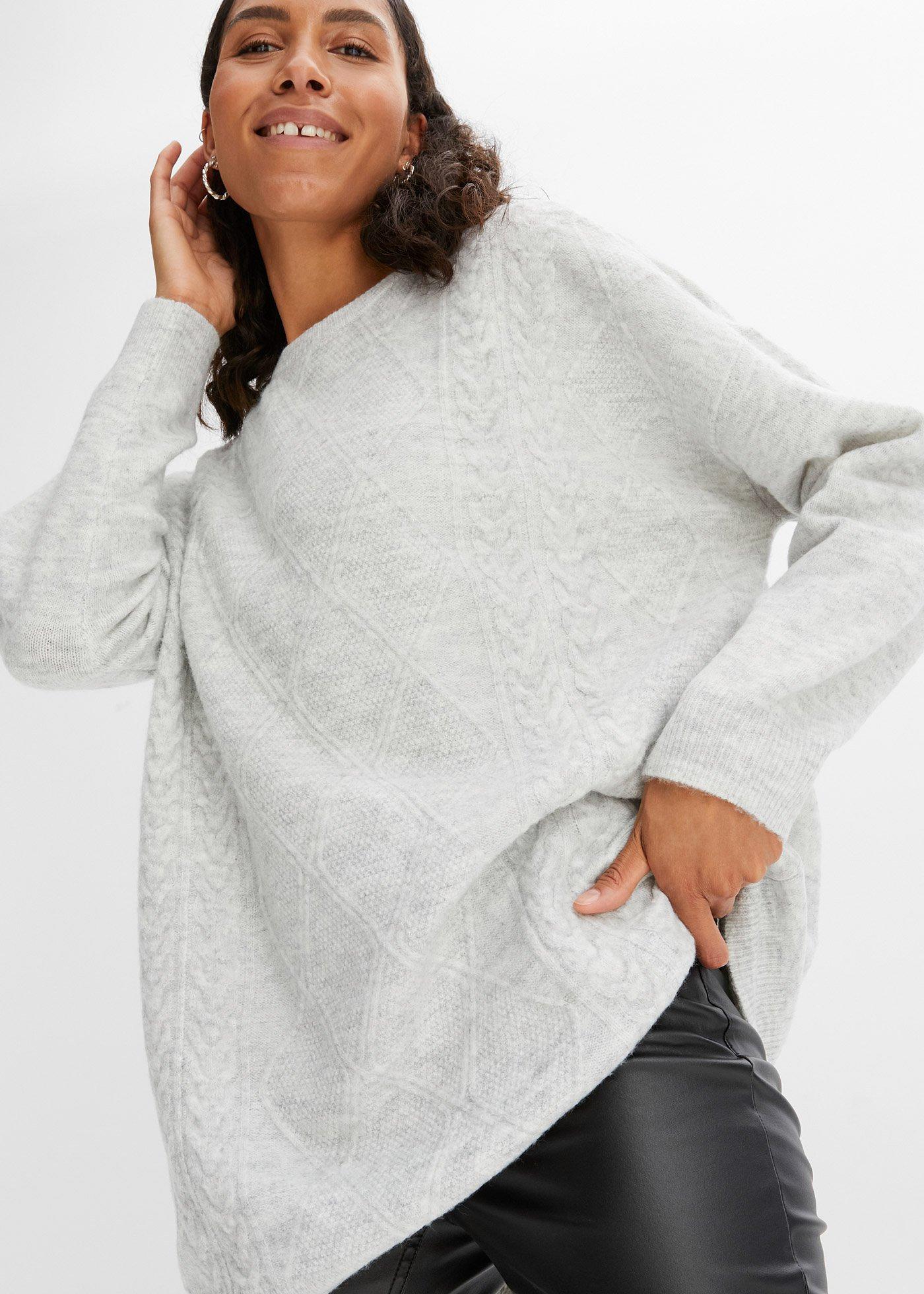 Sweter oversize w warkocze - Bonprix