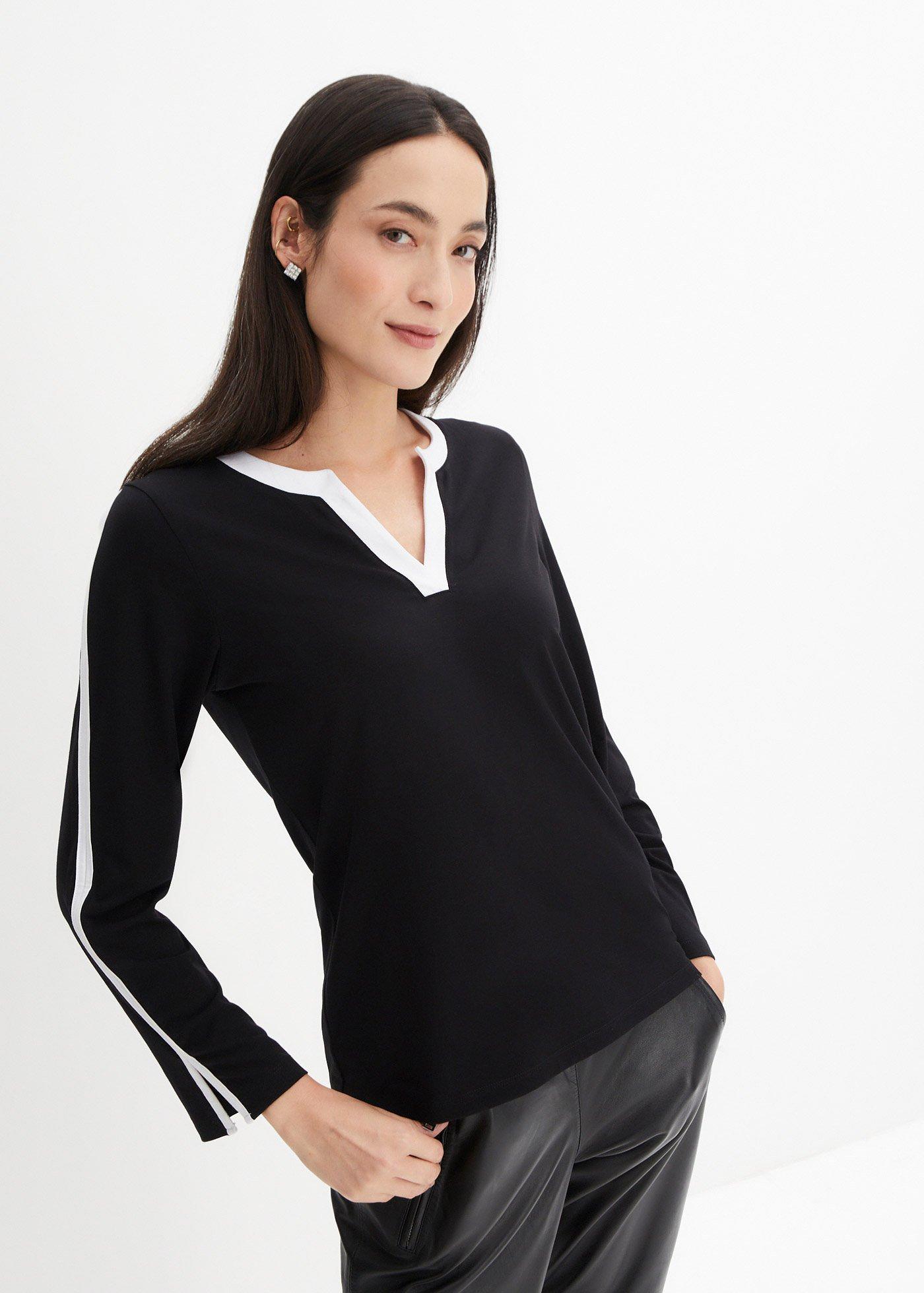 Bluzka z długim rękawem i rozcięciem - Bonprix