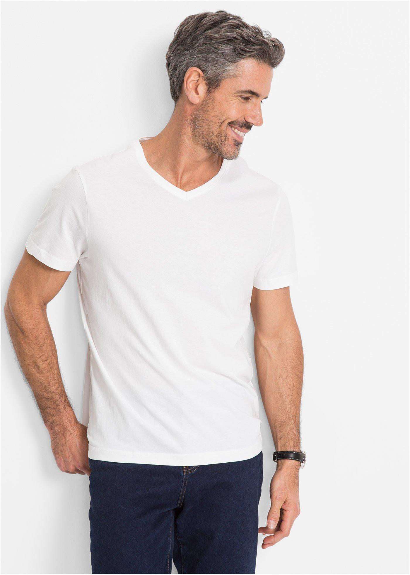 T-shirt z dekoltem w serek (3 szt.) - Bonprix