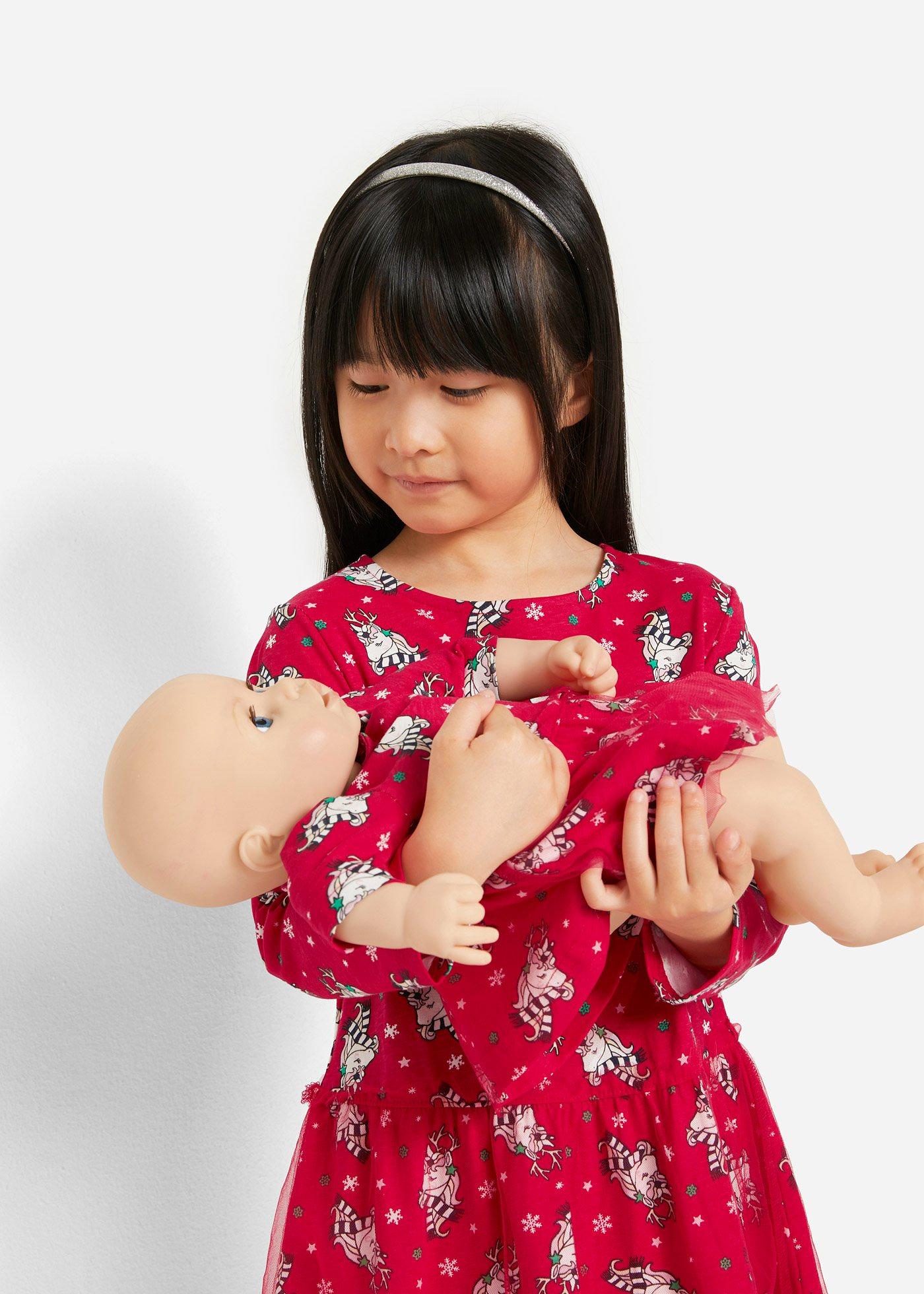 Sukienka dziewczęca z dżerseju + sukienka dla lalki - Bonprix