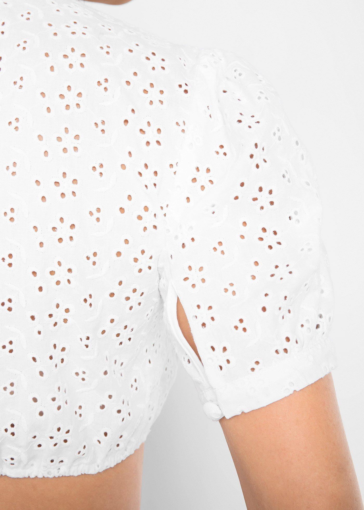 Bluzka w ludowym stylu z ażurową koronką - Bonprix