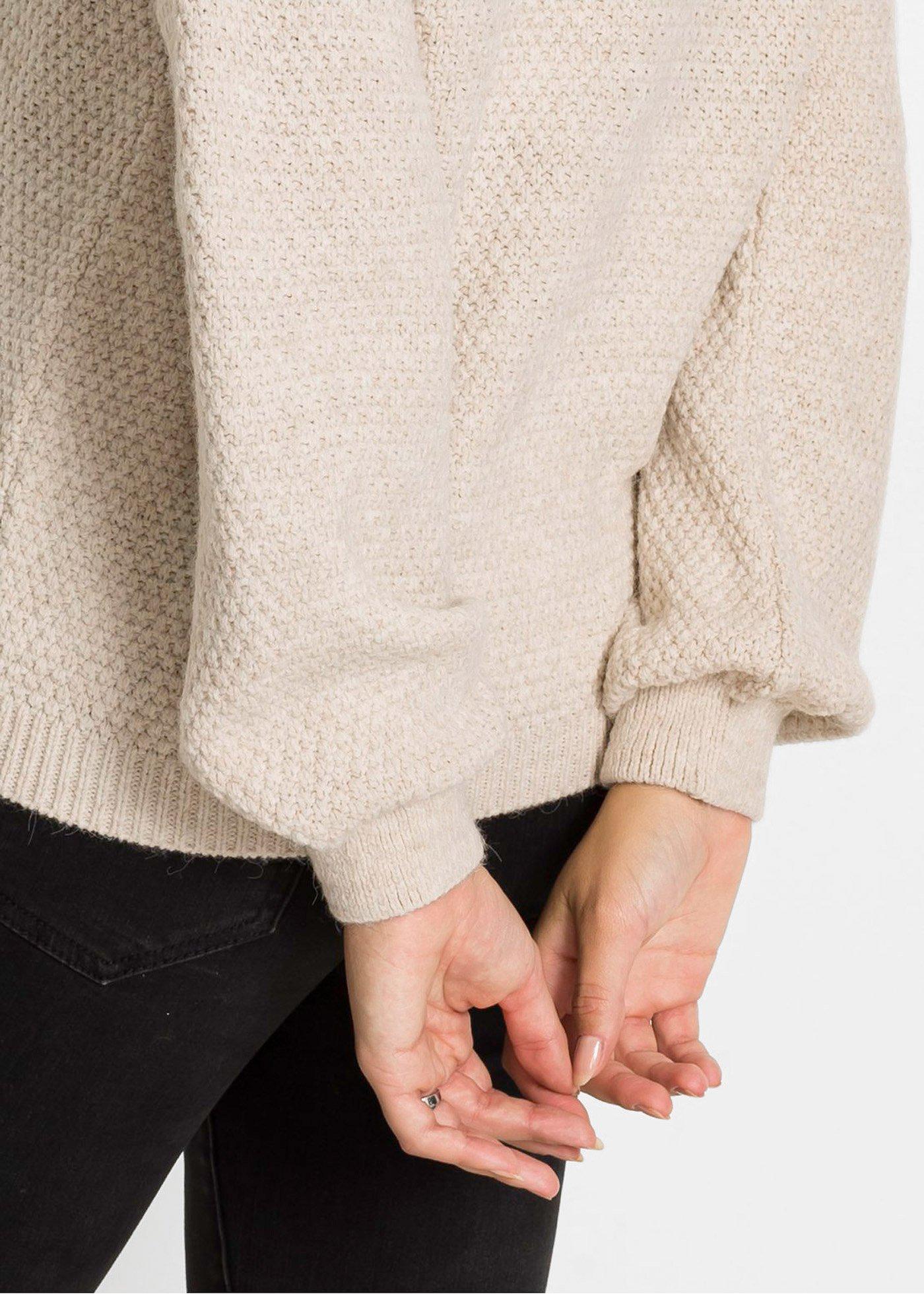 Sweter ze stójką w ażurowy wzór - Bonprix