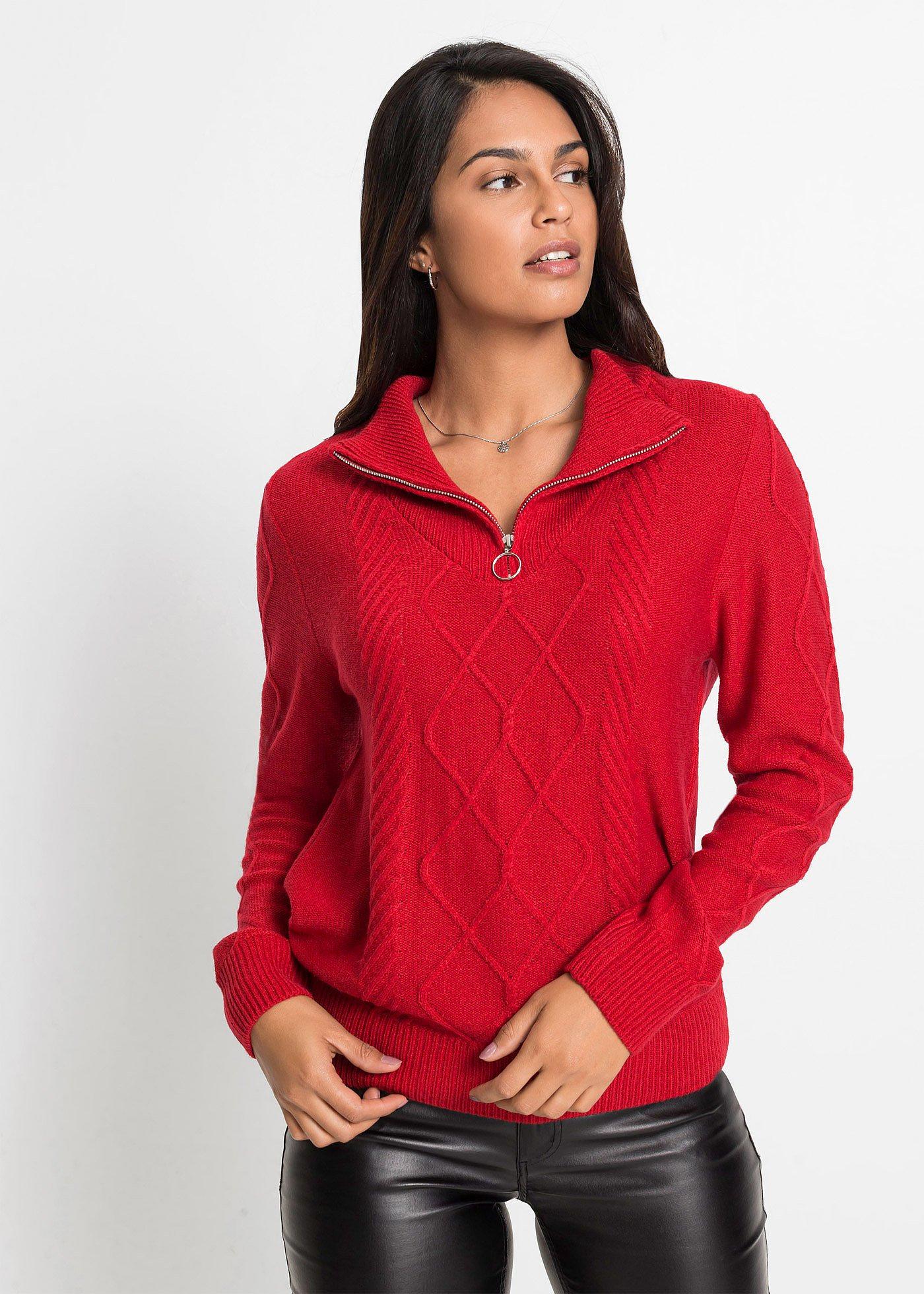 Sweter ze stójką we wzór w warkocze - Bonprix