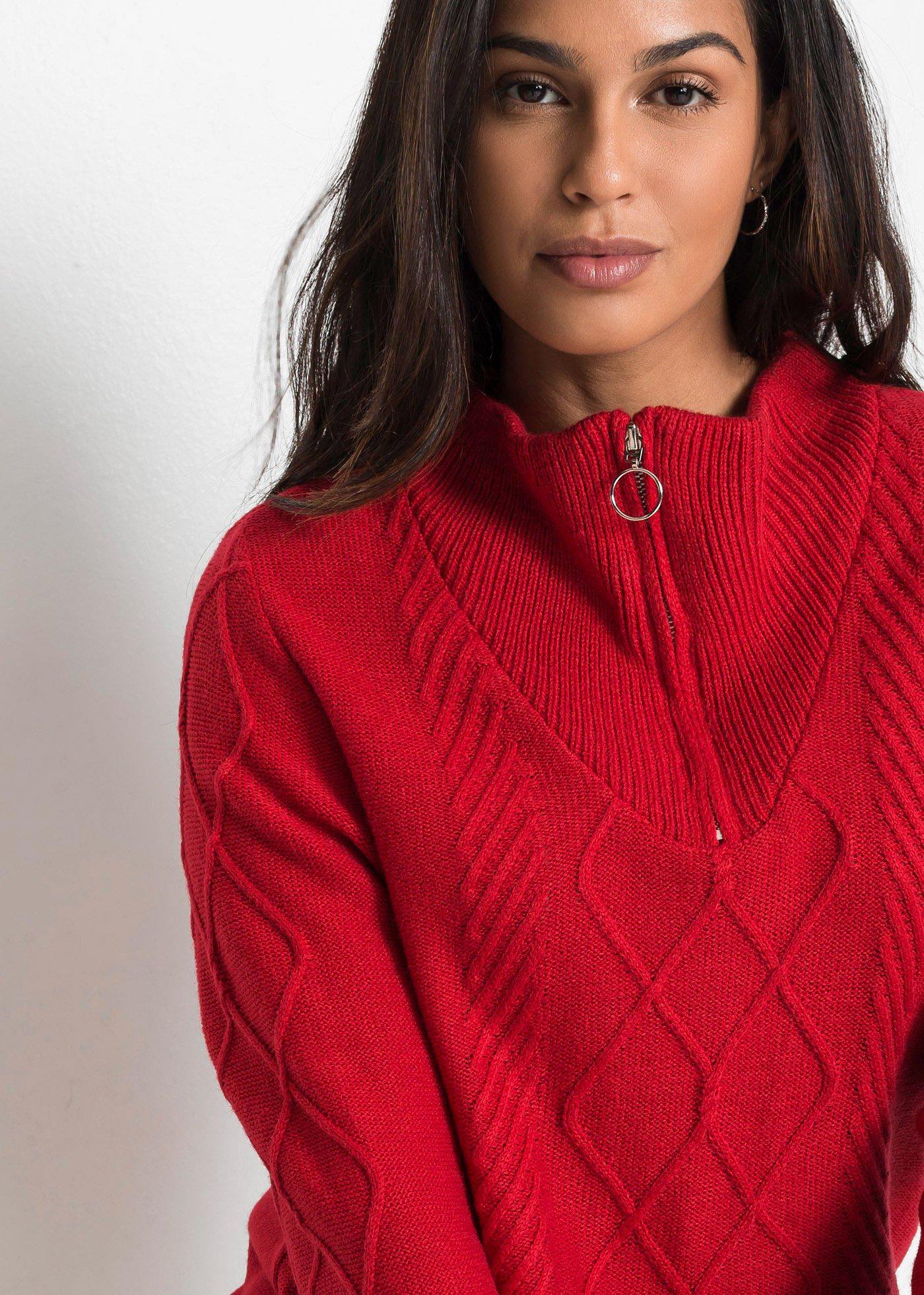 Sweter ze stójką we wzór w warkocze - Bonprix