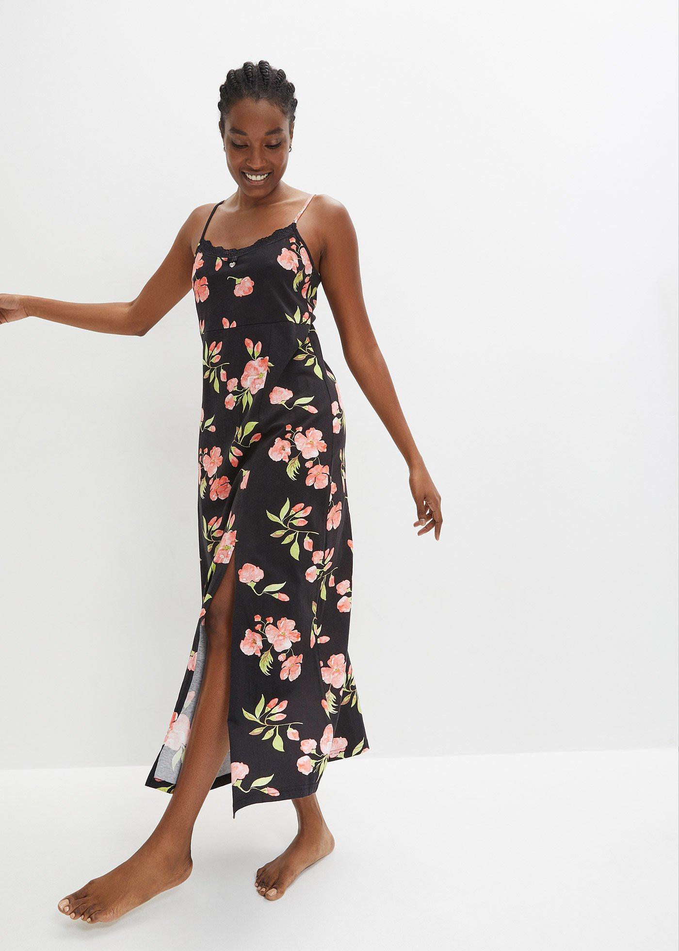 Koszula nocna na wąskich ramiączkach, z delikatną koronką - Bonprix