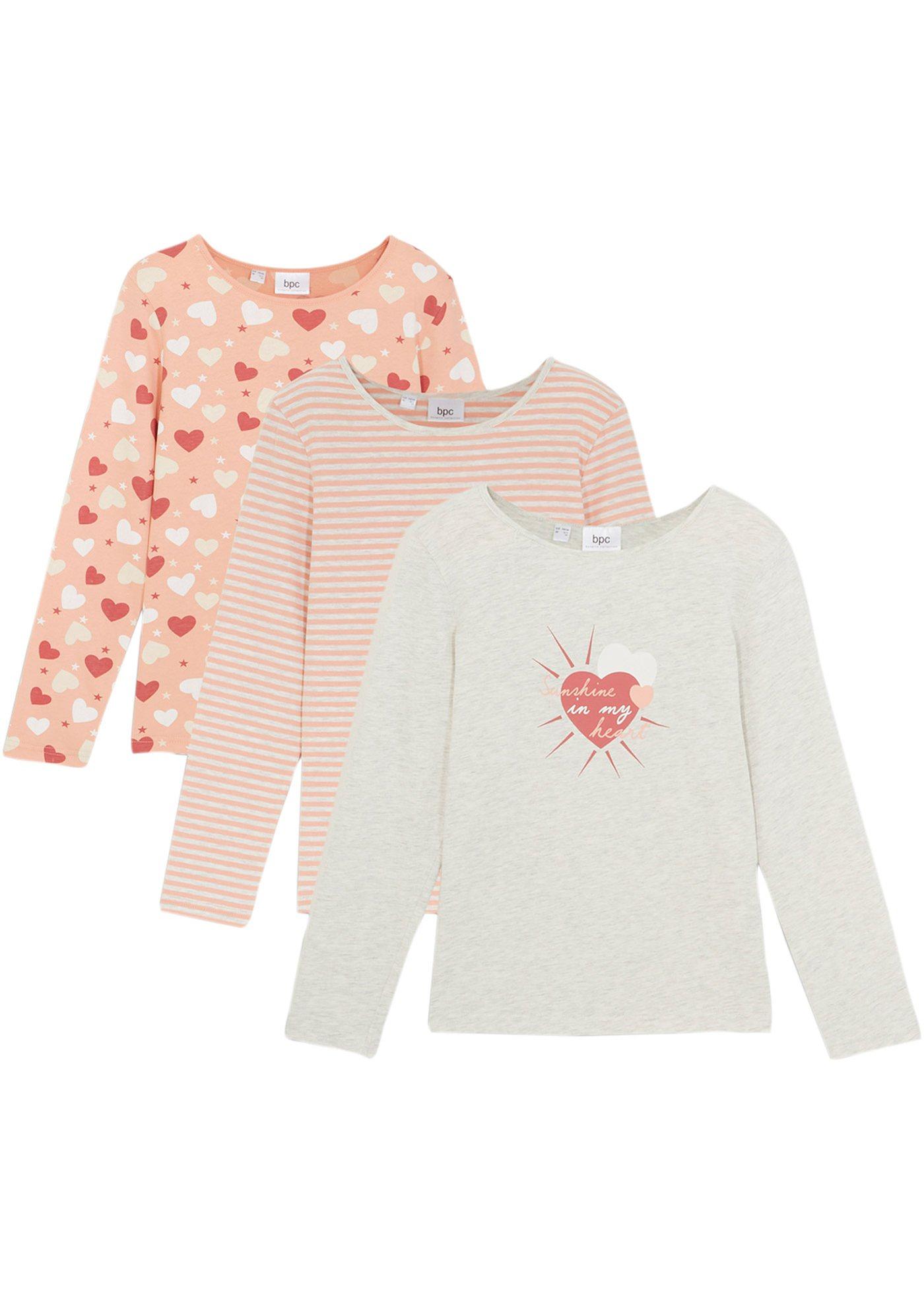 Shirt z długim rękawem, z czystej bawełny organicznej (3 szt.) - Bonprix