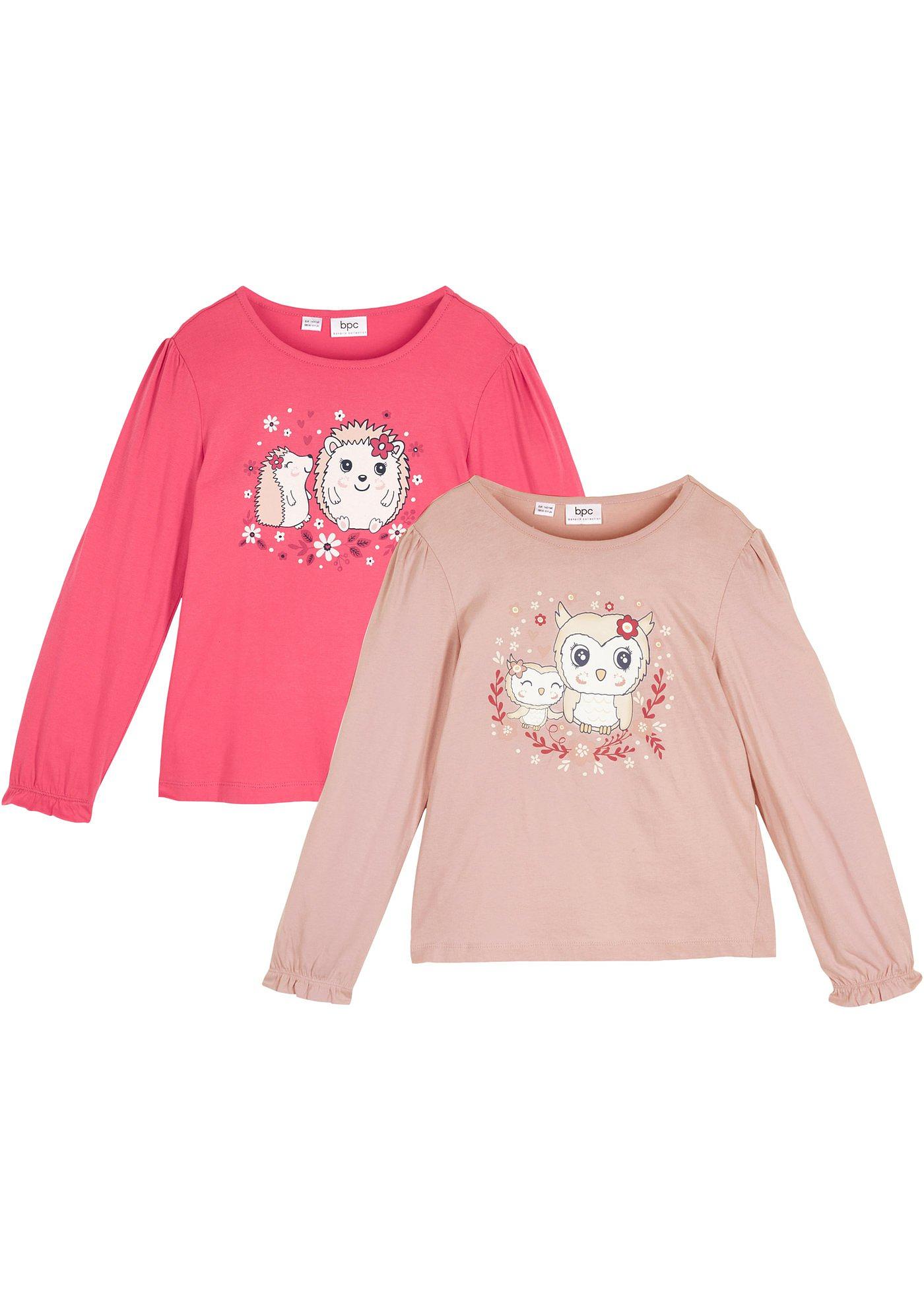 Shirt dziewczęcy z długim rękawem (2 szt.) - Bonprix