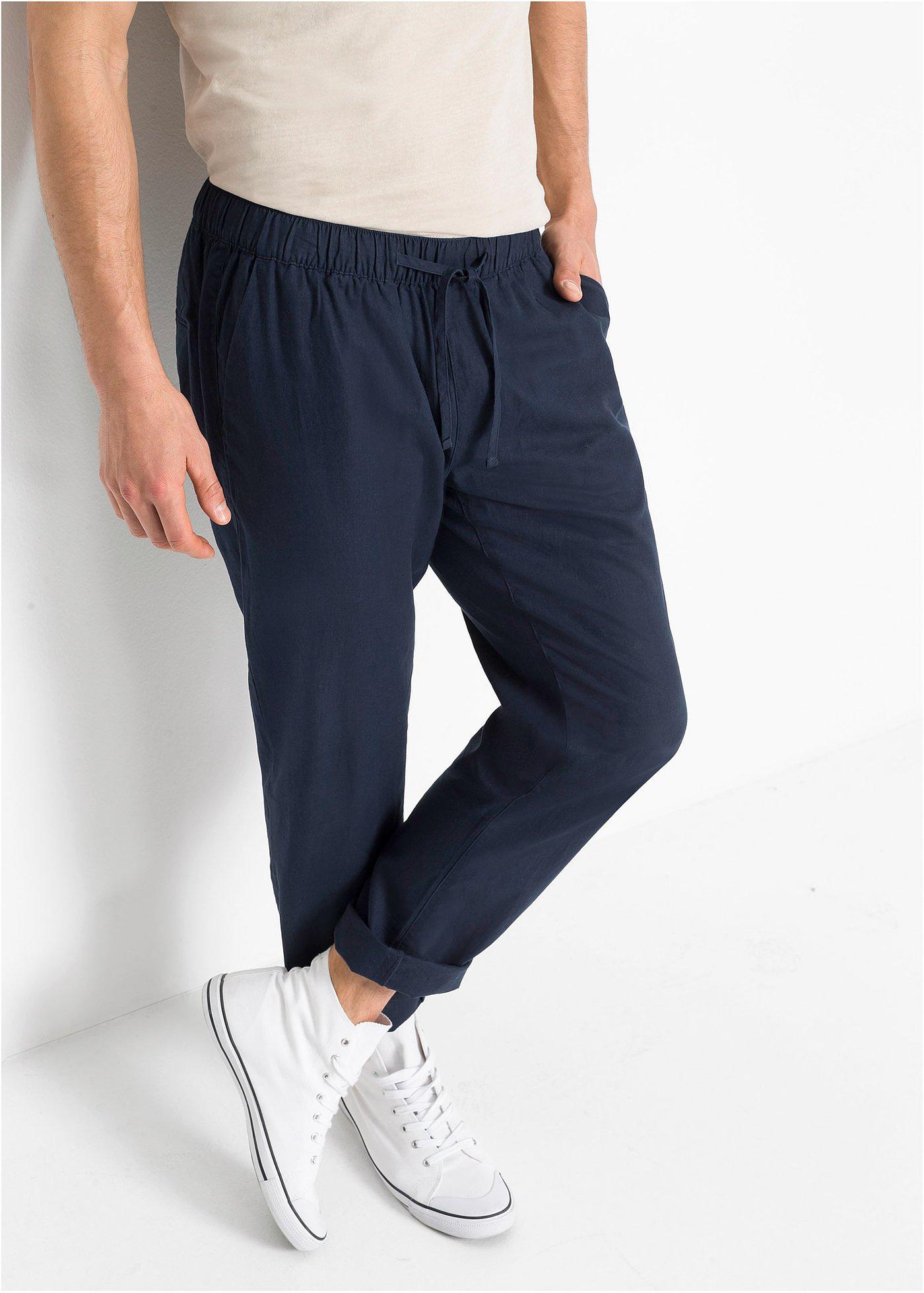 Spodnie  z gumką w talii, z materiału z lnem, Regular Fit Straight - Bonprix
