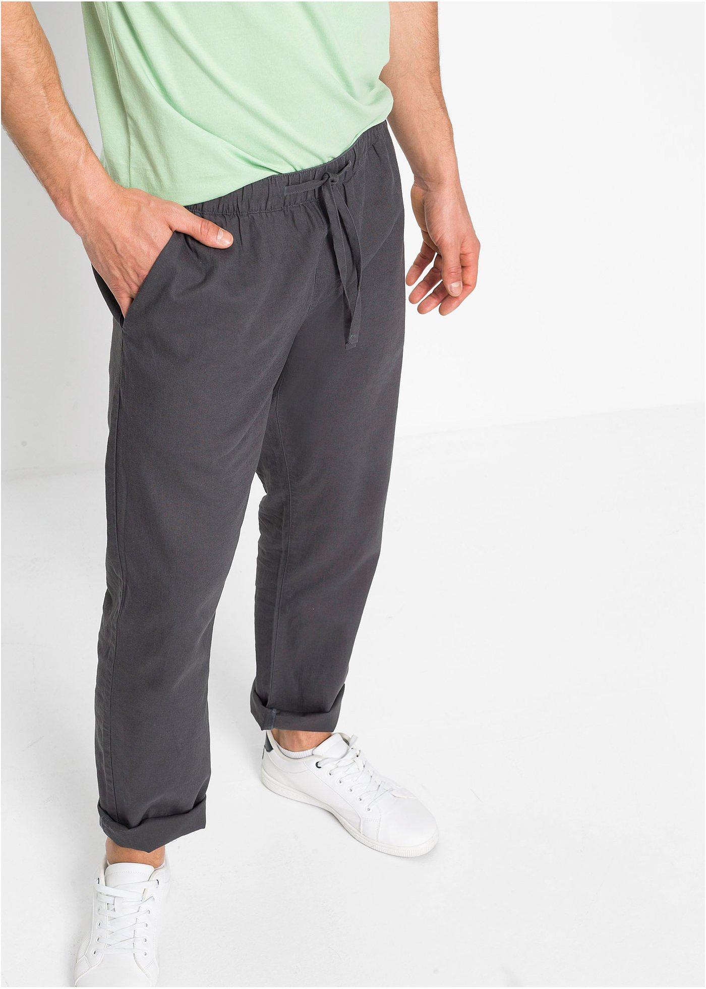 Spodnie  z gumką w talii, z materiału z lnem, Regular Fit Straight - Bonprix