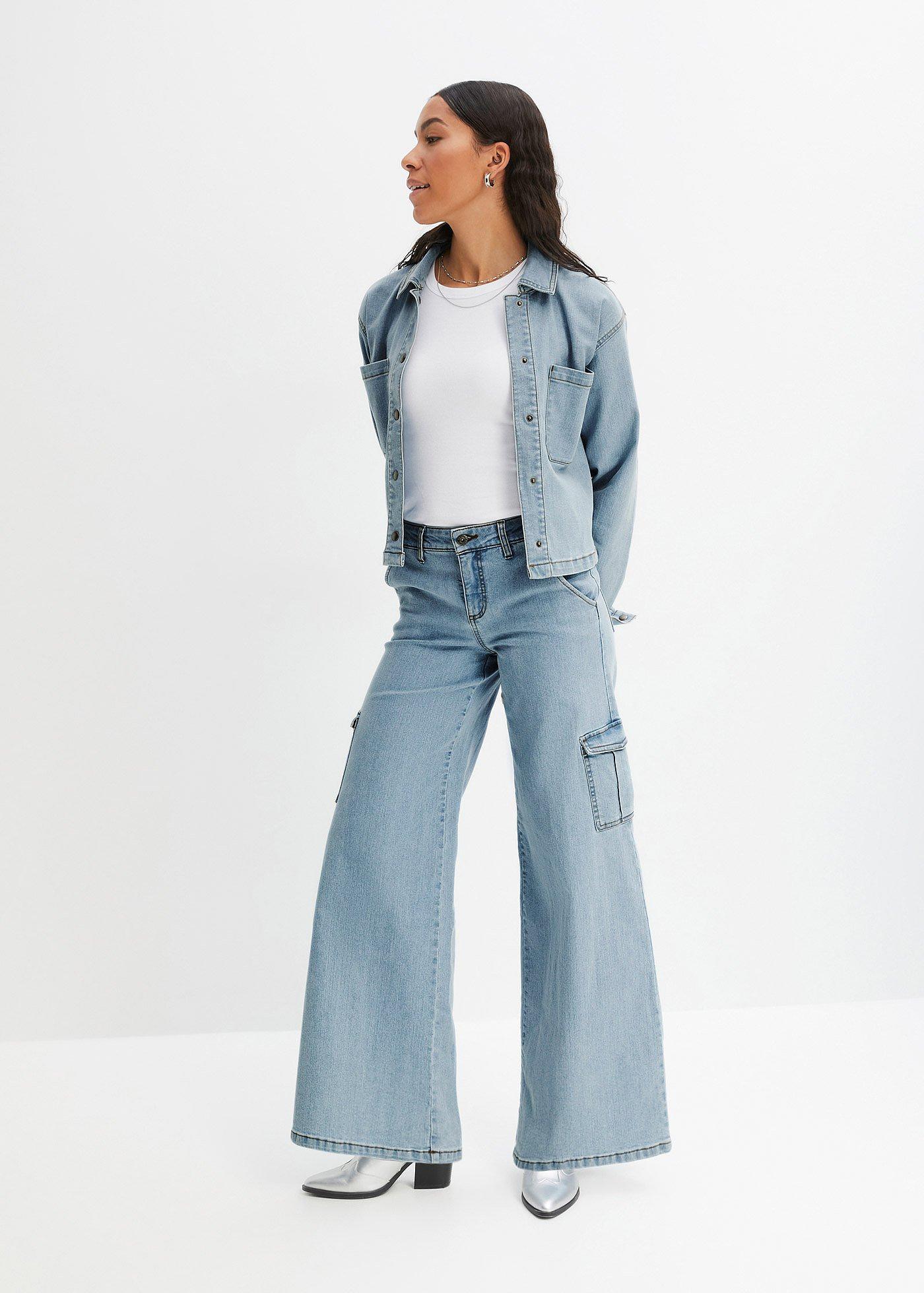 Dżinsy bojówki mid waist, Wide Leg - Bonprix