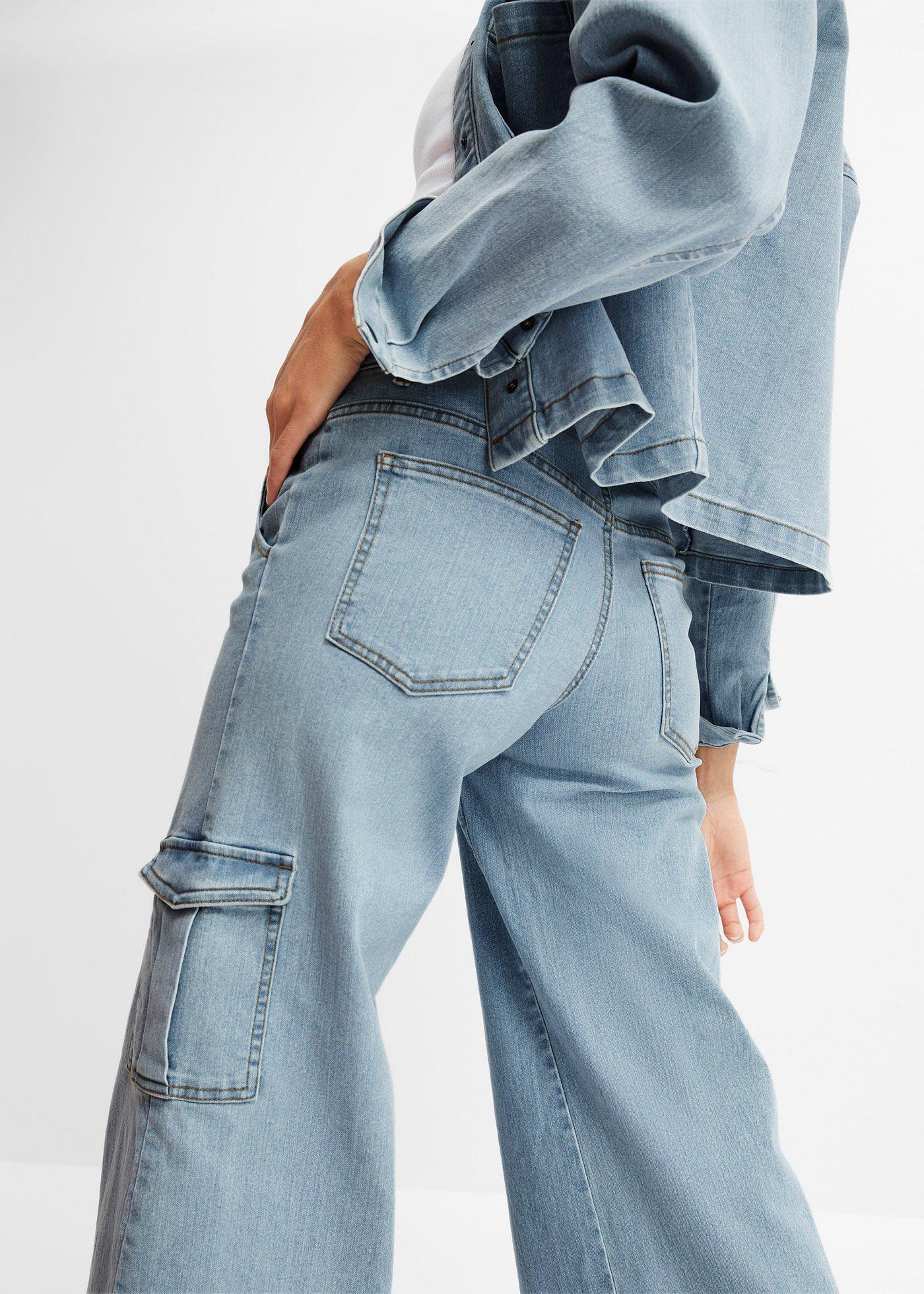 Dżinsy bojówki mid waist, Wide Leg - Bonprix