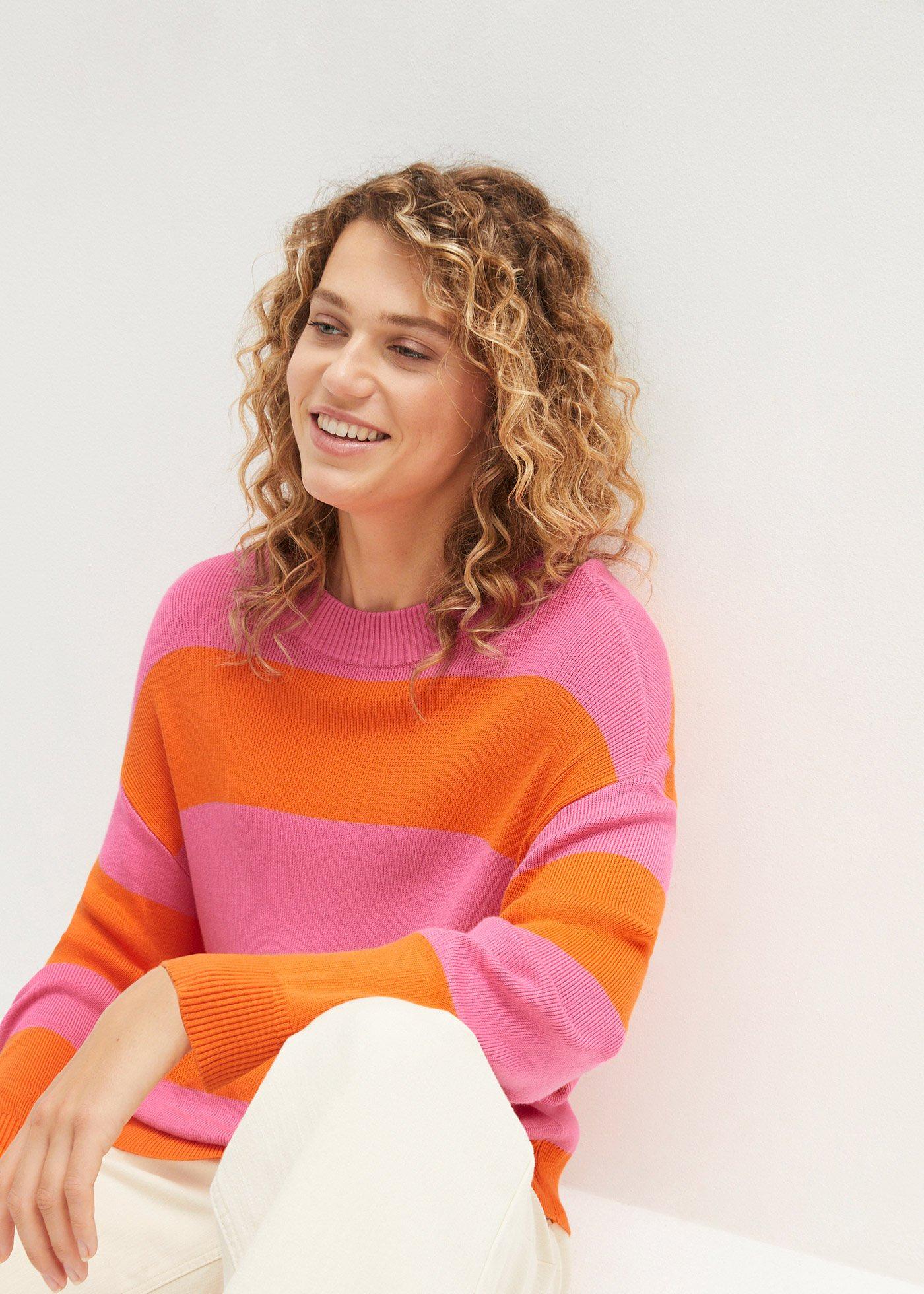 Sweter z okrągłym dekoltem, w szerokie paski - Bonprix