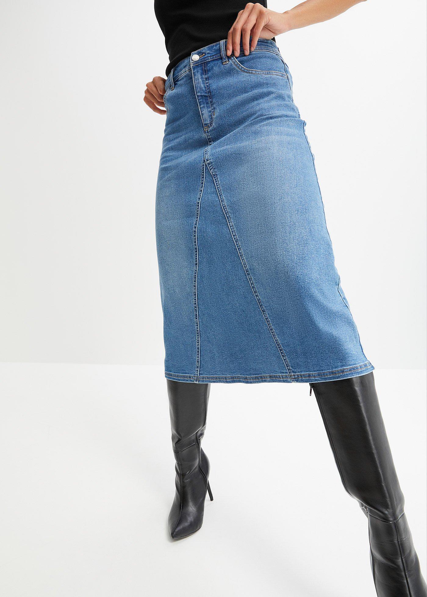 Spódnica dżinsowa ze stretchem, High Waist - Bonprix
