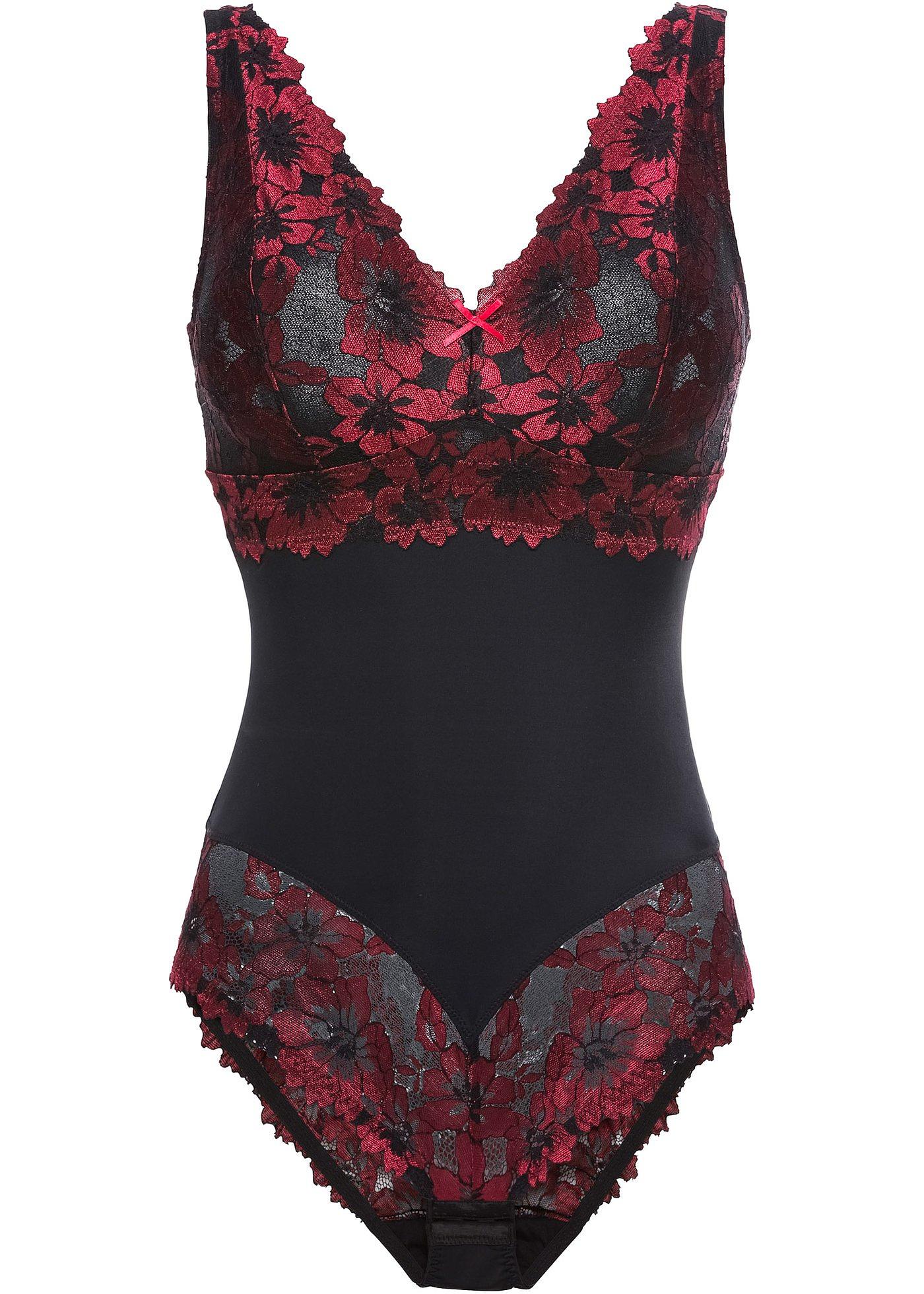 Body bez fiszbinów z koronką w kwiaty - Bonprix