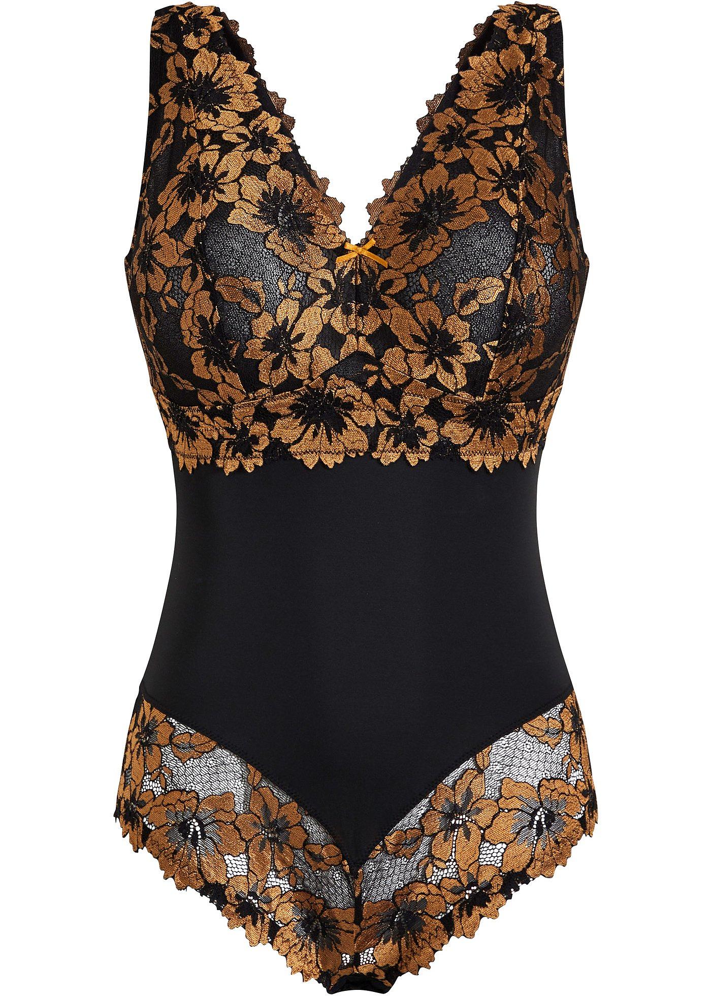 Body bez fiszbinów z koronką w kwiaty - Bonprix