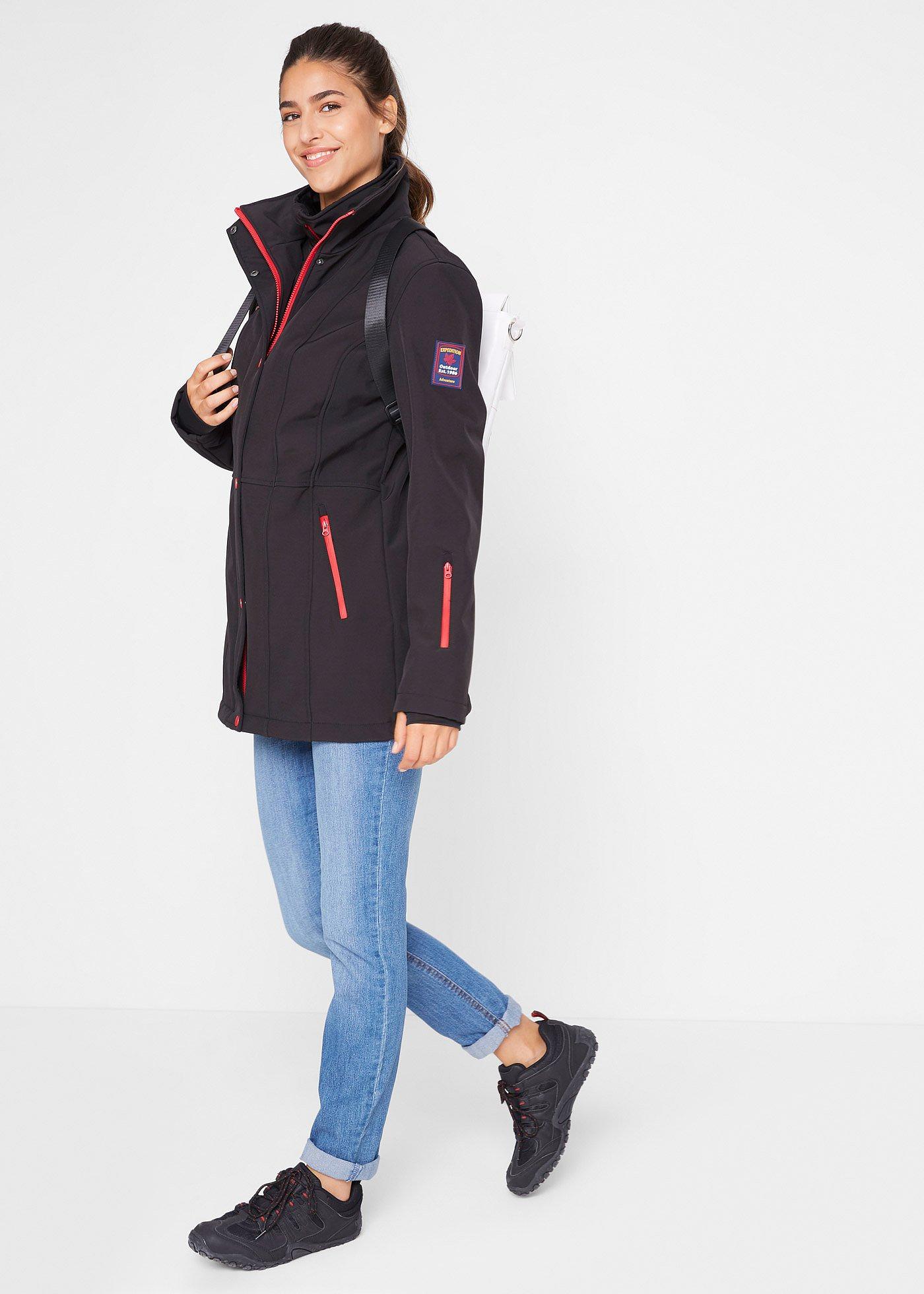 Długa kurtka softshellowa ze stretchem, hydrofobowa - Bonprix