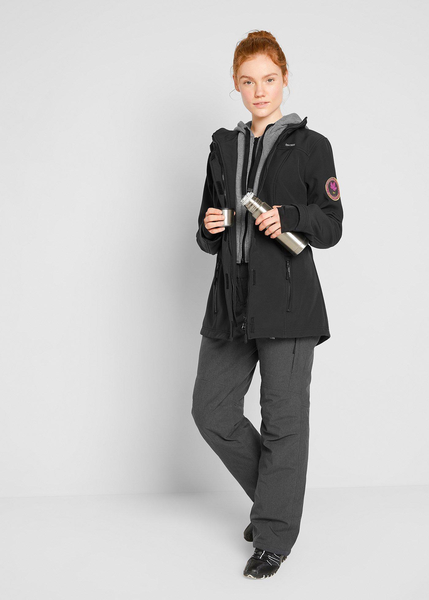 Długa kurtka softshell w optyce 2 w 1, z hydrofobowego materiału - Bonprix