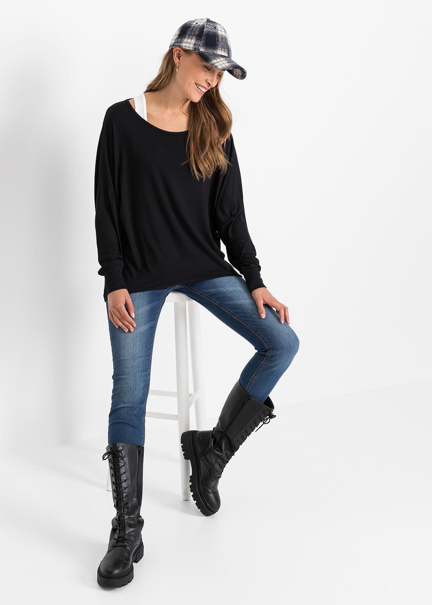 Długi shirt z topem z mieszanki wiskozy - Bonprix