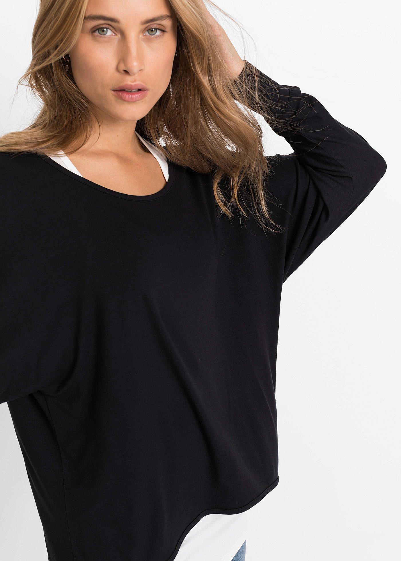 Długi shirt z topem z mieszanki wiskozy - Bonprix